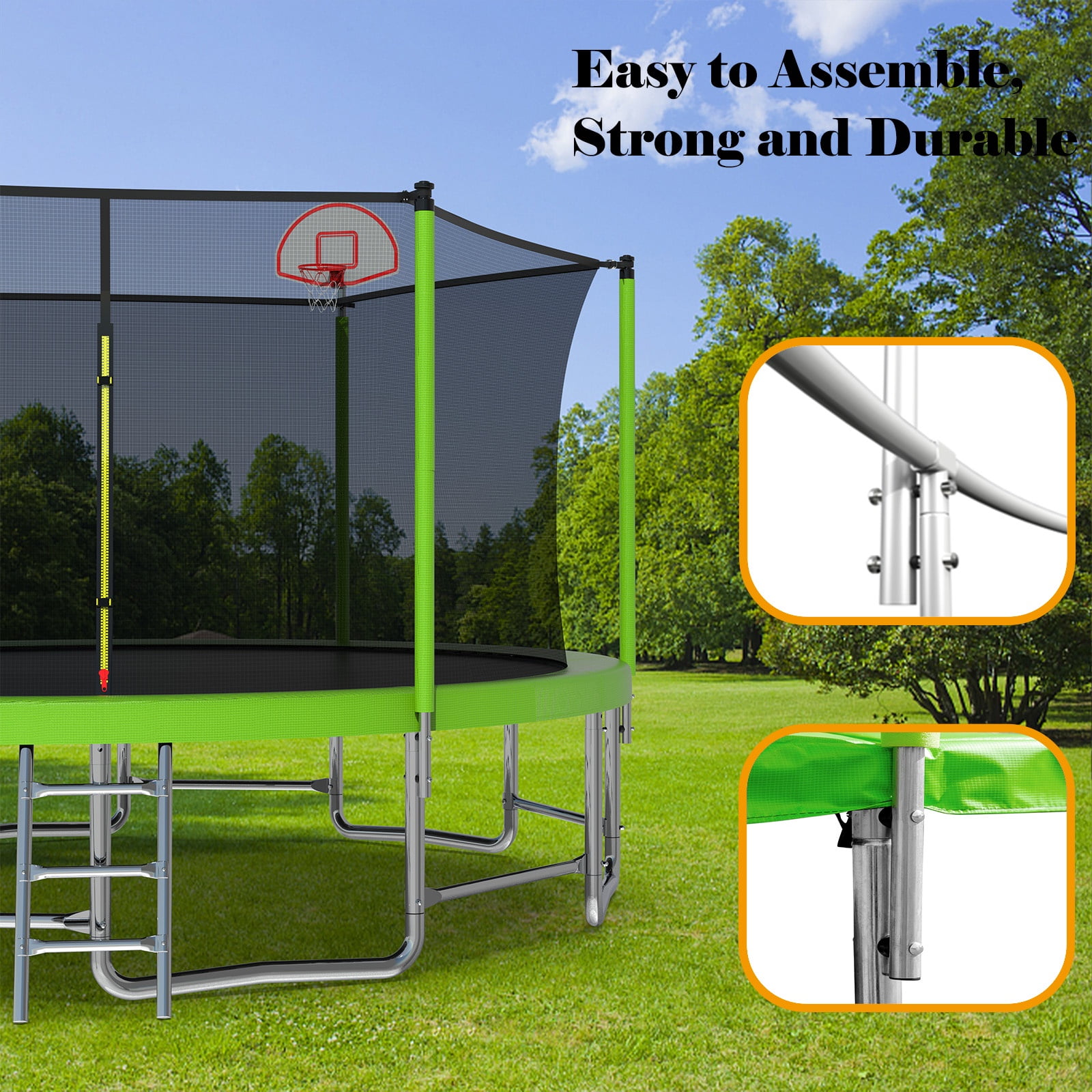 Segmart 16 ft Outdoor Recreational Trampoline with Basketball Hoop and Safety Enclosure Net (Green, 1320 lb) z3gvl
