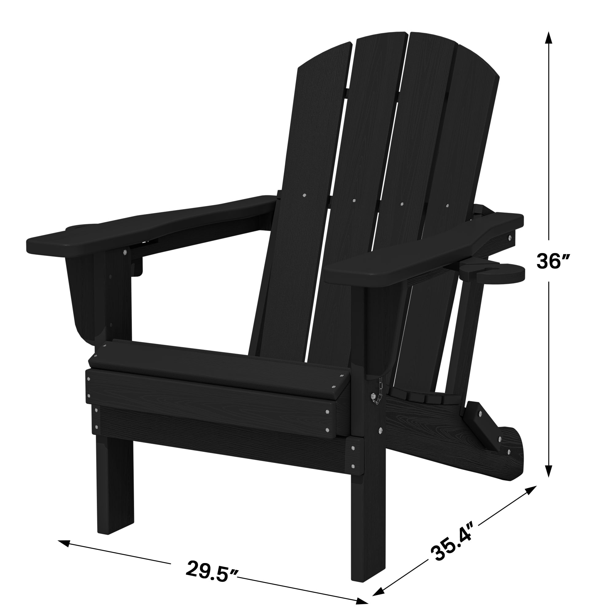SERWALL Folding Adirondack Chair Set, All-Weather HDPE Patio Furniture with Cup & Phone Holders (Black, 32.5 in x 29.3 in x 35.8 in) ps3gb
