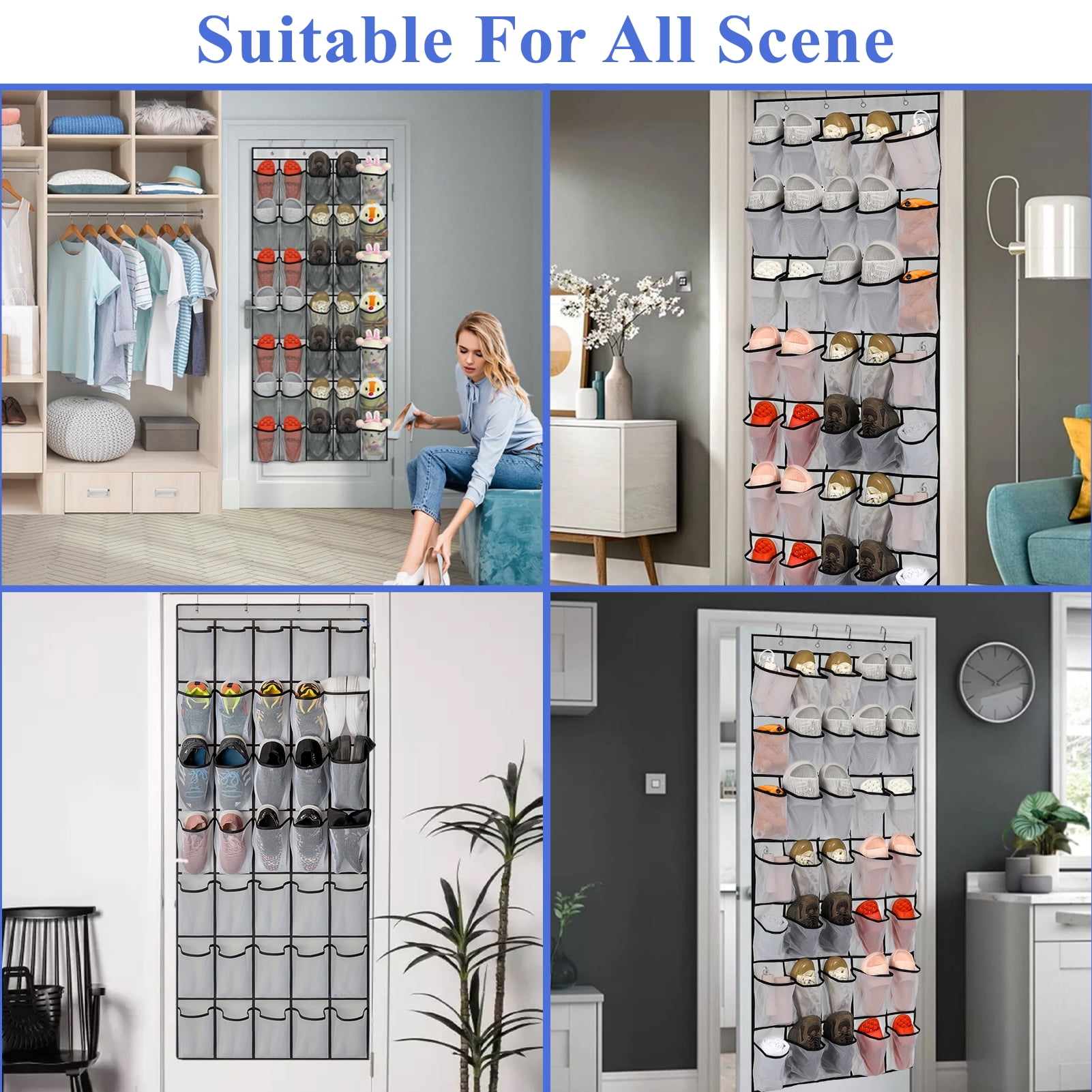 Aovky Over The Door Shoe Organizer, Hanging Closet Storage Rack with Breathable Mesh Pockets (Grey, 35 Pockets) 0br4b