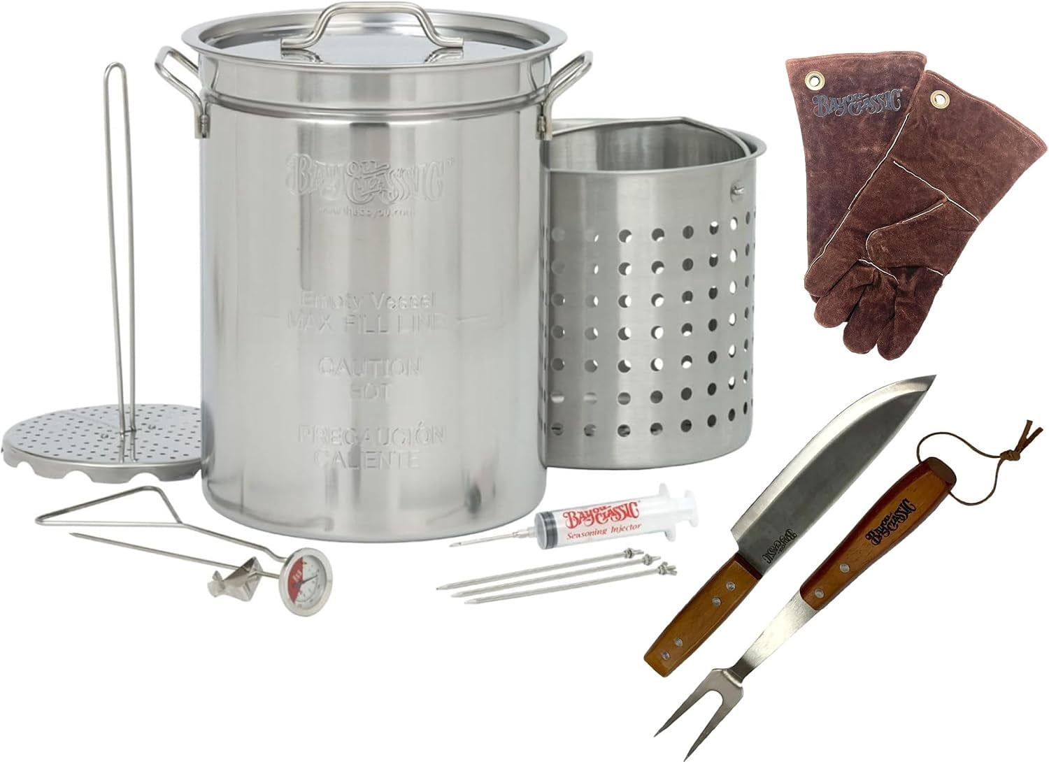 Hilton Enterprises 32 Quart Stainless Steel Turkey Fryer Kit with Stockpot, Basket, and Accessories (32 Quart) slg0n