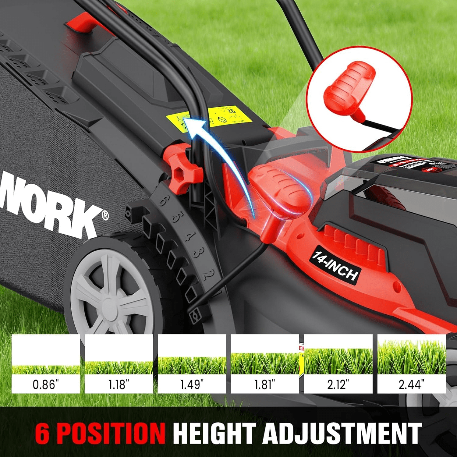 EWORK 40V Cordless Electric Lawn Mower, Lightweight Push Mower with 2 Batteries & Charger (Red, 14 in) r61g7