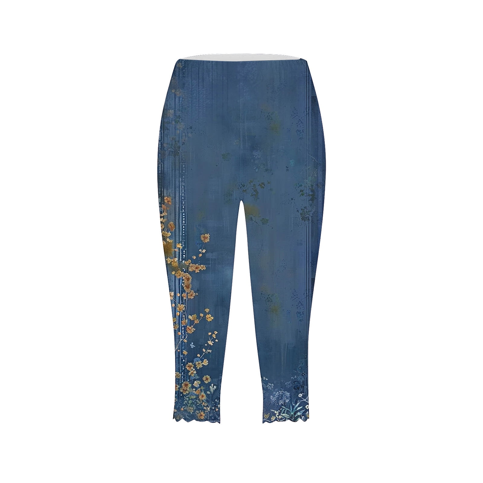 Maqroz Womens Capri Leggings High Waisted Workout Yoga Pants with Pockets (Blue, L) 5rmhw