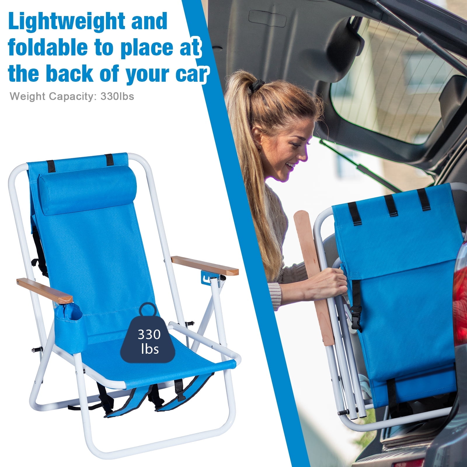 Ktaxon Portable Folding Beach Chair (Blue, 1 Pack) 3csda