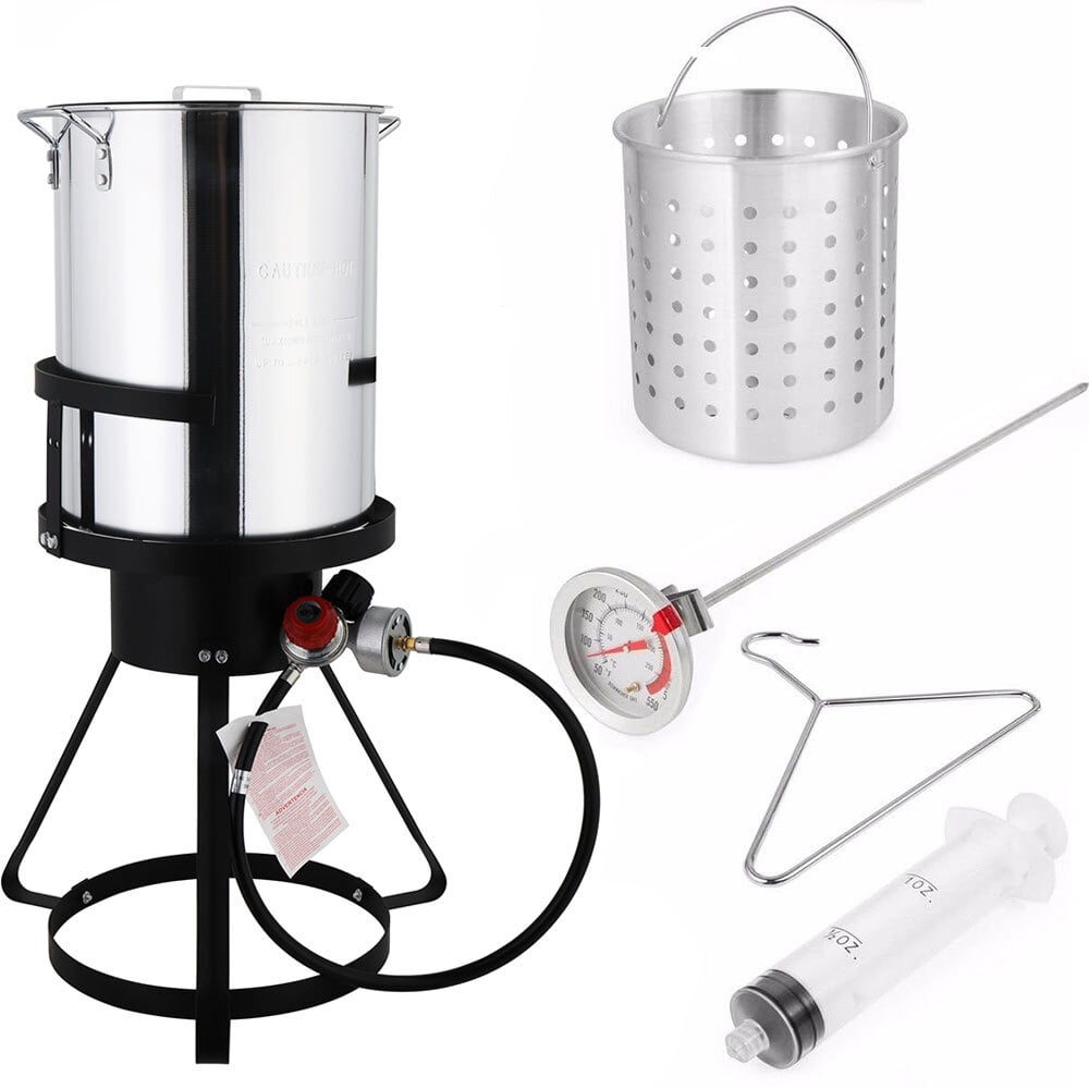 OUFAN 30 qt Turkey Deep Fryer and Seafood Boiler Set with Burner Stand and Marinade Injector (30 qt) juq53
