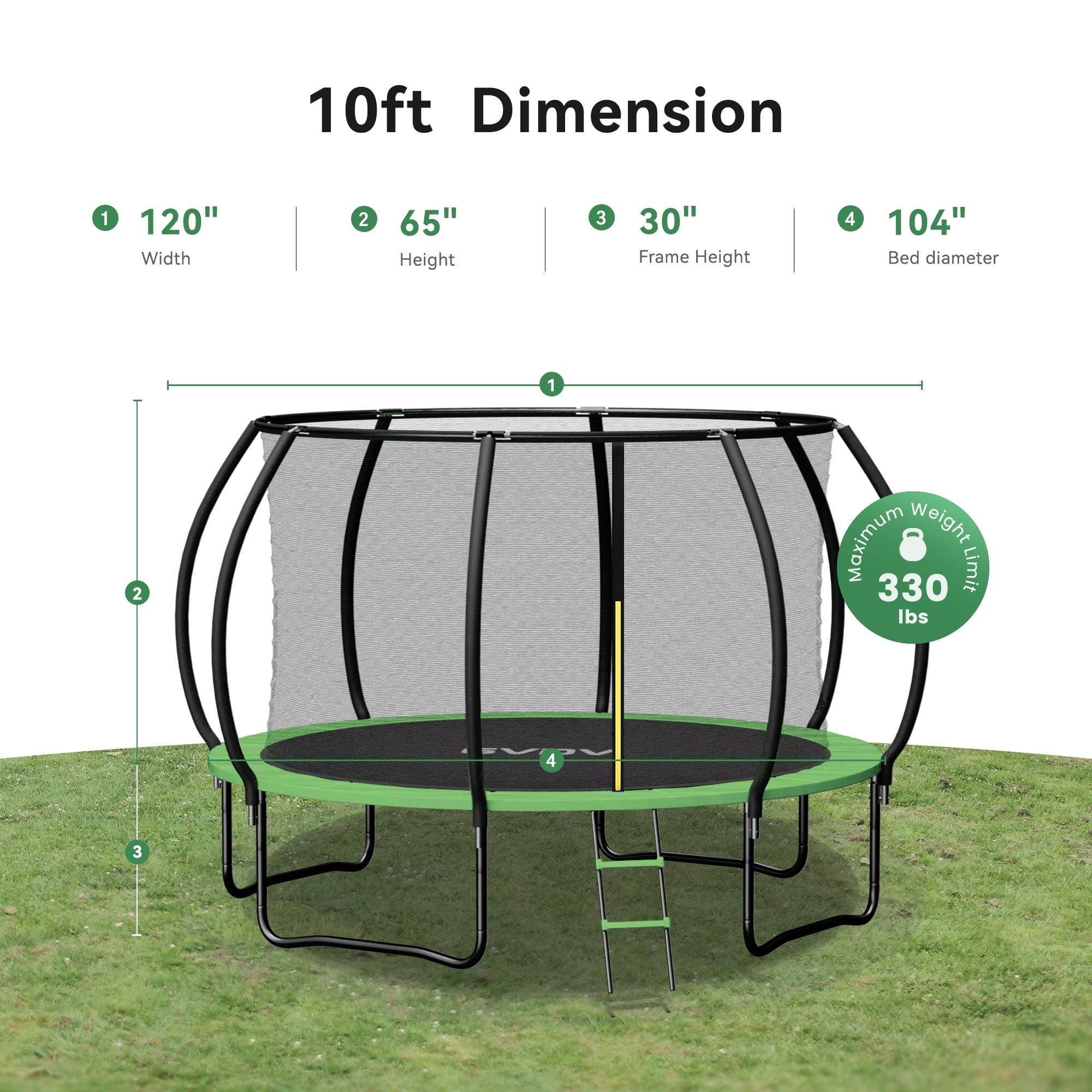 GVDV Outdoor Recreational Trampoline with Safety Enclosure and Ladder (10 ft) lhtvd
