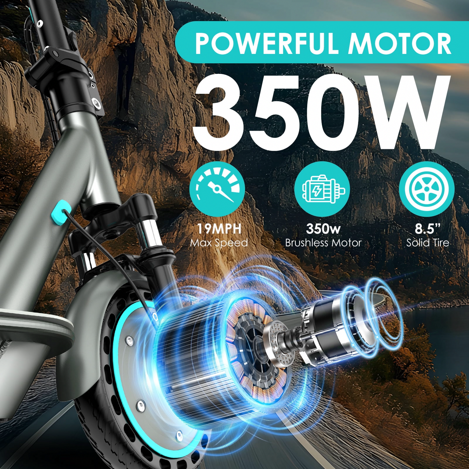 VortexRider Electric Scooter for Adults 350W Motor Folding Commuting E-Scooter (Blue, 8.5 in Tires) luq7g