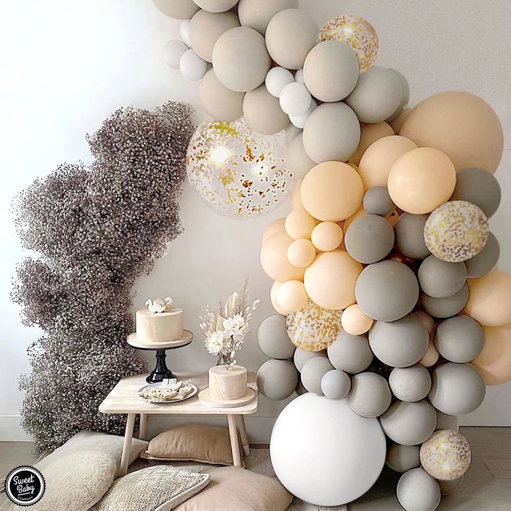 Sweet Baby Company Neutral Balloon Garland Arch Kit for Party Decorations (Matte Sand, Gray, Nude, White, Gold, 115 Piece Set) 41imx