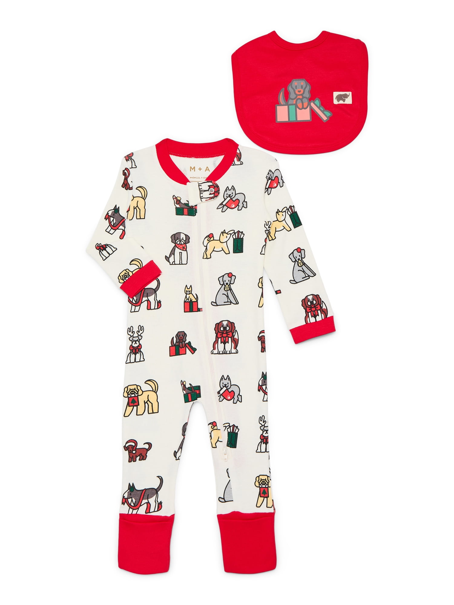 Monica + Andy Baby Christmas Organic Cotton Pajamas and Bib Set (Holiday Print, 0M-24M) wto1w