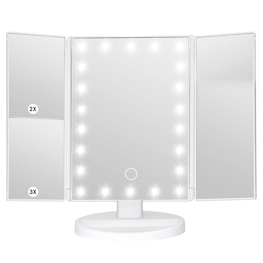COWIN LED Vanity Makeup Mirror with Lights, Tri-Fold Magnifying Mirror with Touch Screen (White, 13.8 in x 9.4 in) 10c88