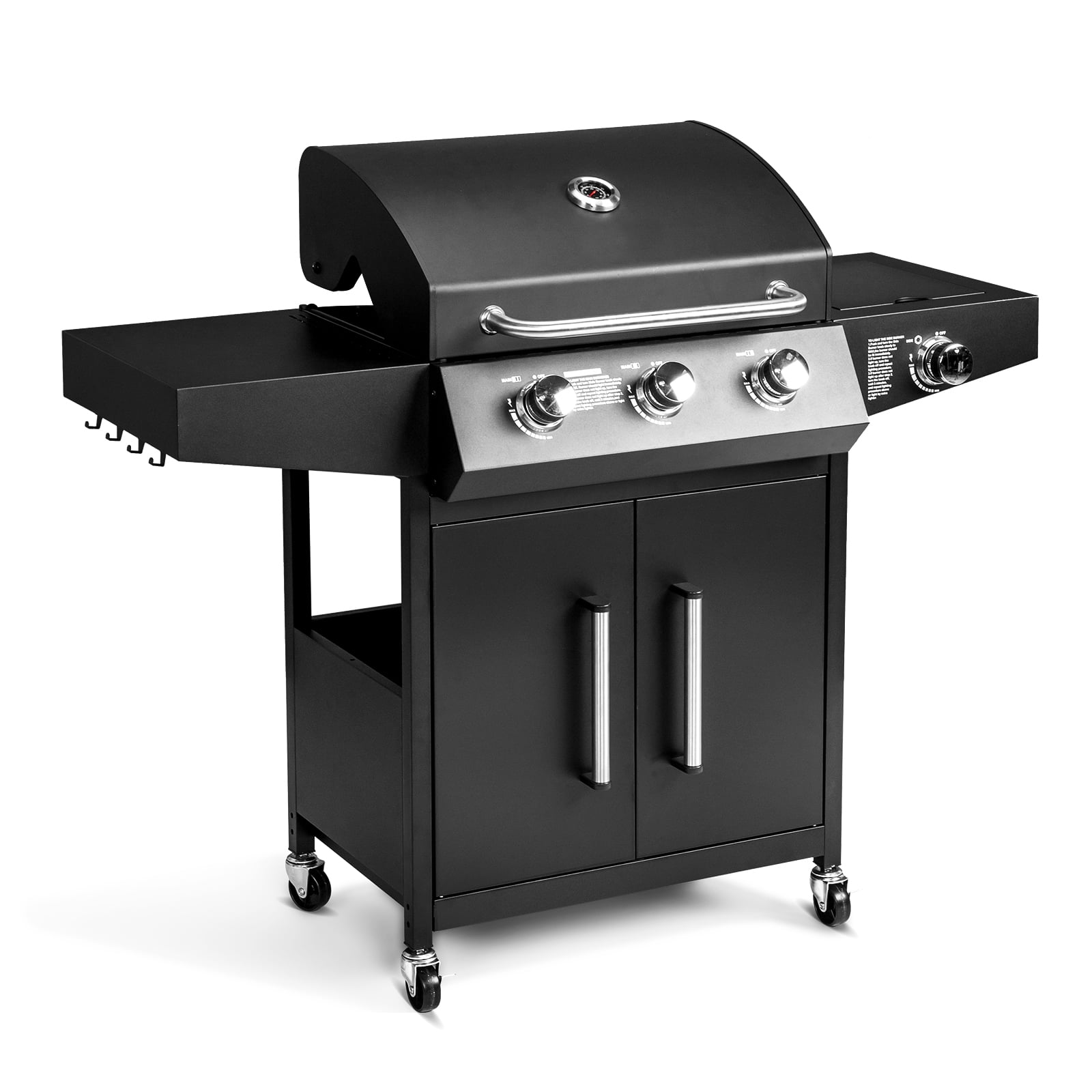 GoDecor 3-Burner Propane Gas Grill with Side Burner for Outdoor Cooking (Black, 53 in) u09tr