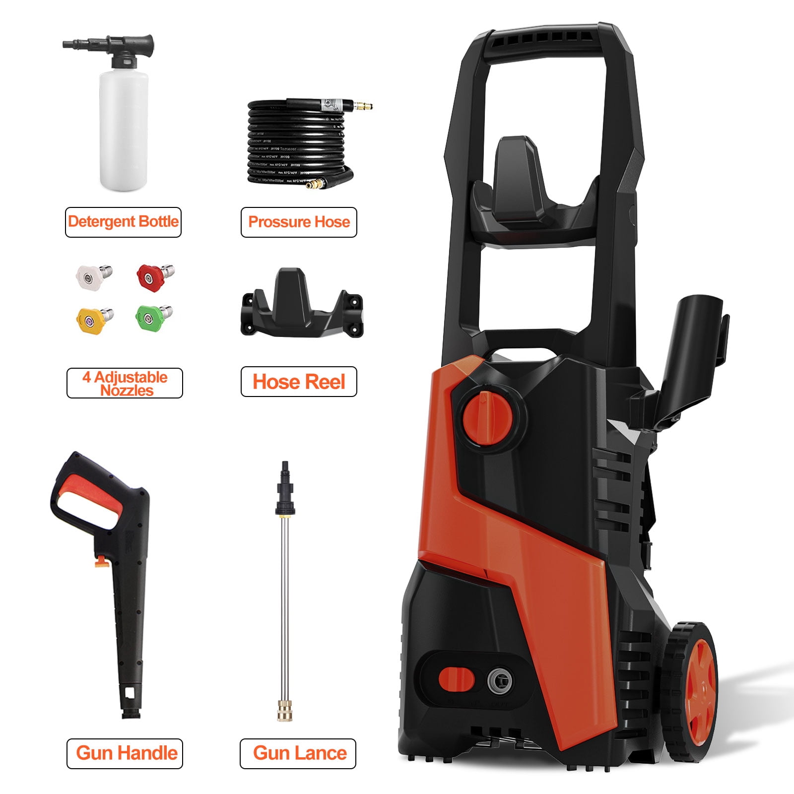 Bosen Electric Pressure Washer 4800 PSI 2.9 GPM High-Pressure Cleaner with Foam Cannon, 4 Nozzles, and 25 ft Hose yjdrk