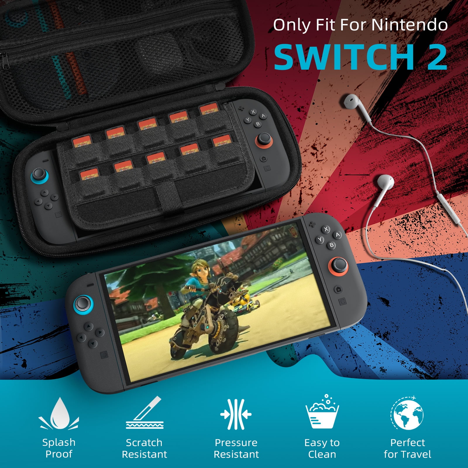 TiMOVO Hardshell Carrying Case for Nintendo Switch 2, Waterproof Travel Organizer with 10 Game Card Slots (Black) 4osu4