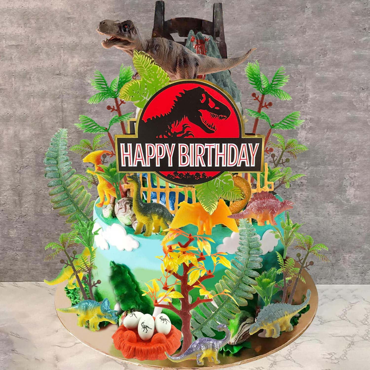 Qoadwem Dinosaur Toy Figures and Model Trees Set for Cake Toppers and Party Decorations (41 Piece Set) fbaai