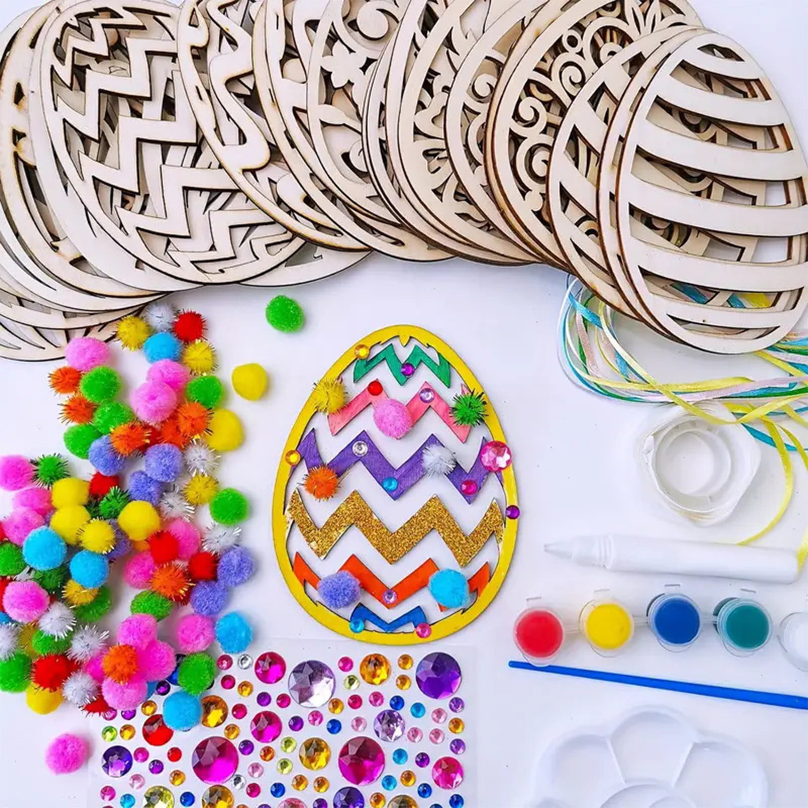 Darzheoy Wooden Easter Ornaments DIY Craft Kit (Unfinished Wood, 24 Sets) u2ihj