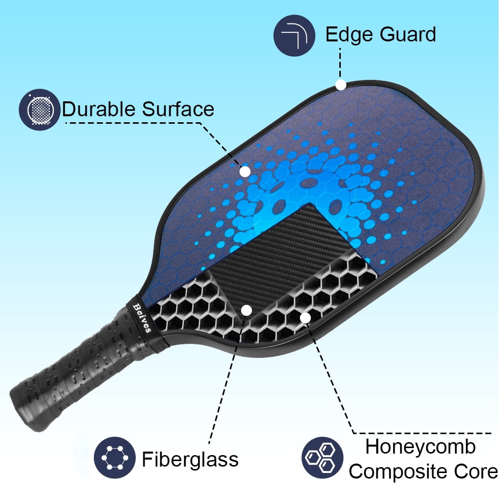 BEIVES Pickleball Paddle Set, Fiberglass Paddles with 4 Balls and Carry Bag (Blue, 4-Player Set) h3rho
