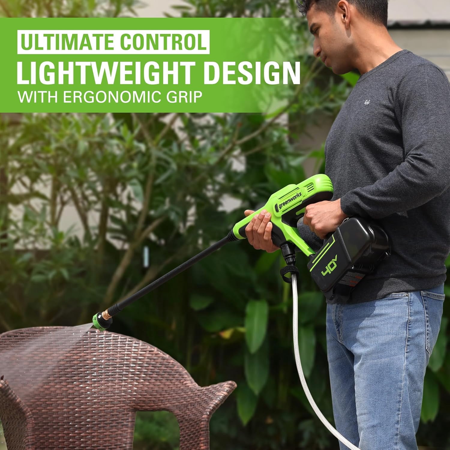 Greenworks 40V Cordless Power Cleaner with 2Ah USB Battery and Charger (600 PSI, 0.8 GPM) djxk6