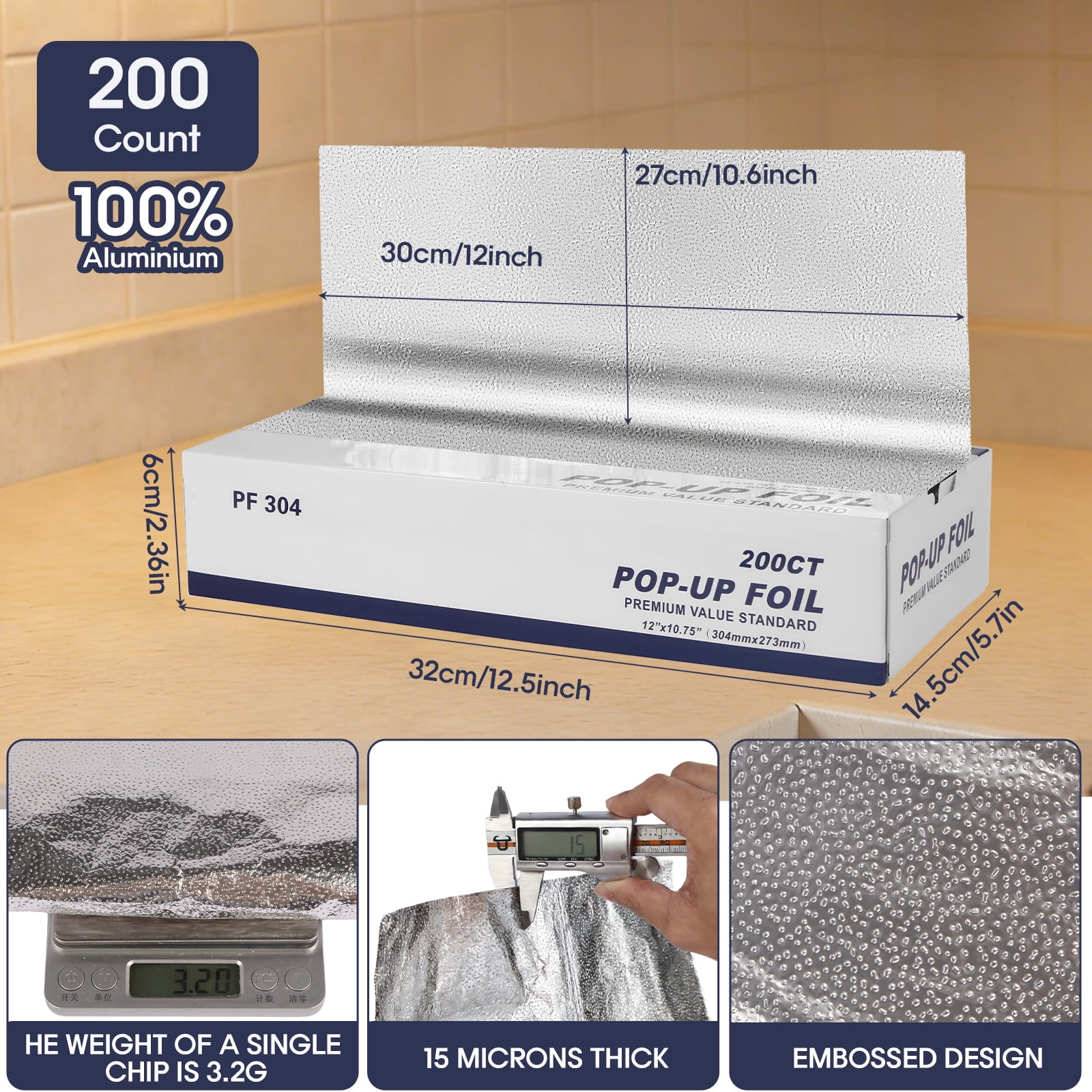 LONGOMA Aluminum Foil Sheets, Pre-Cut Pop-Up Food Wrap for Baking and Grilling (Silver, 200 Count, 12 in x 10.75 in) 7zir6