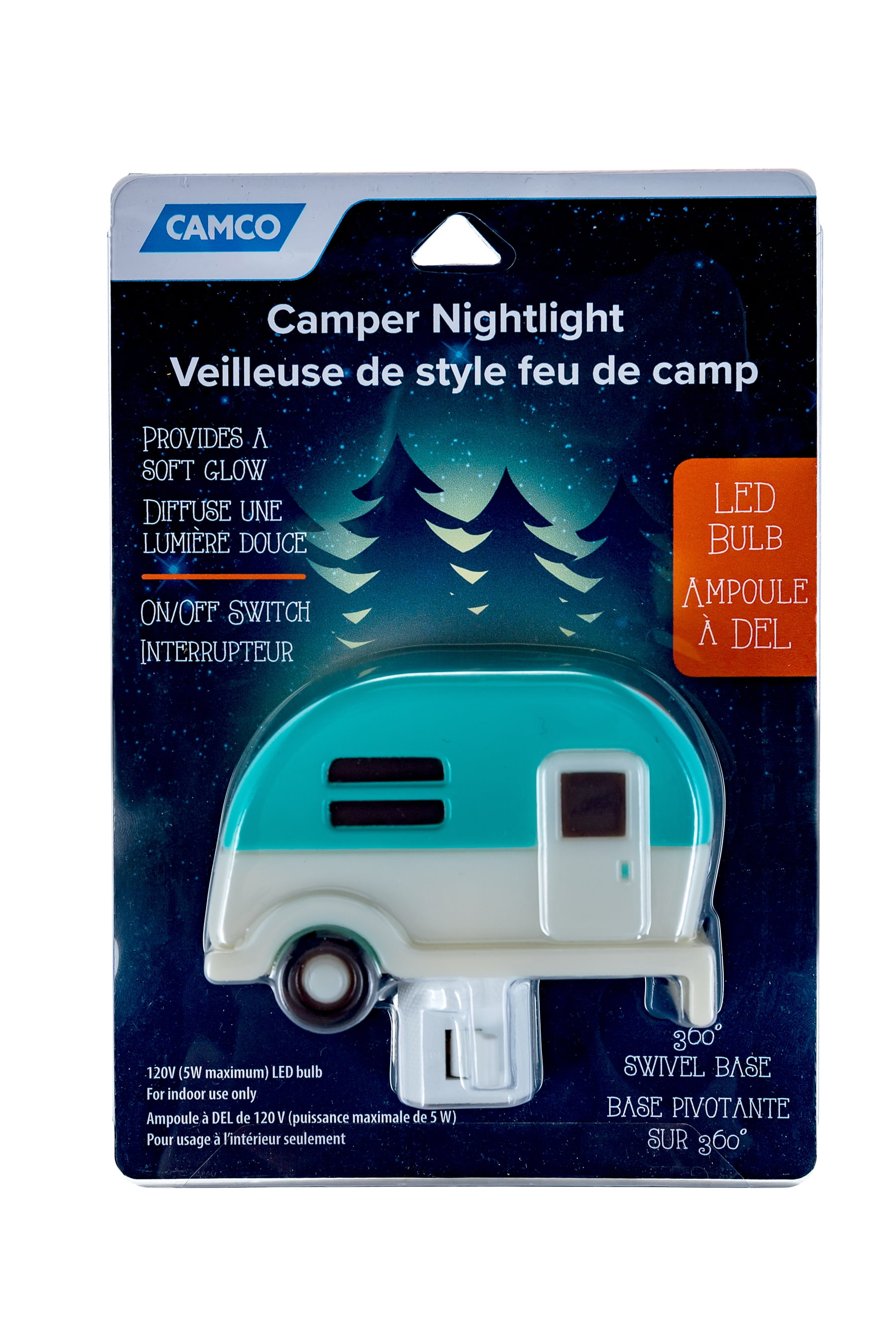 Camco Retro RV Nightlight LED Wall Plug-in Lamp with Swivel Base (Blue, 1 Pack) g70go