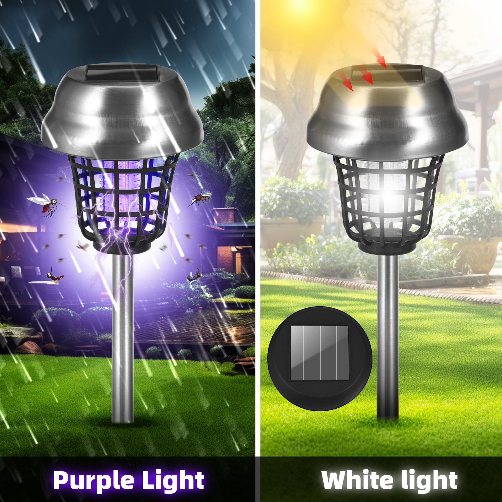 Jinyi Solar Bug Zapper Outdoor Mosquito Killer Lamp (2-Pack, White/Purple Light) gq762