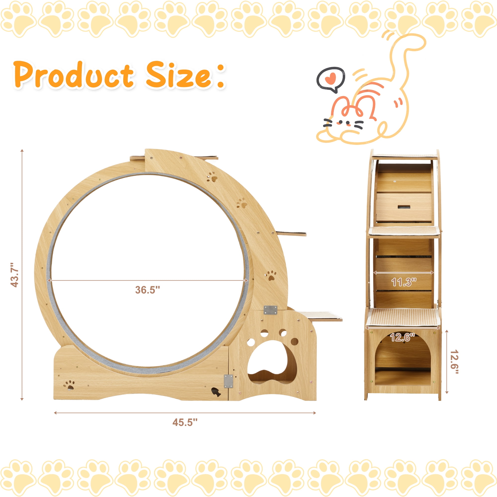 JXXRZ 5-in-1 Cat Exercise Wheel and Activity Center, Silent Indoor Cat Treadmill with Scratching Pad (43.7 in) 70ka7