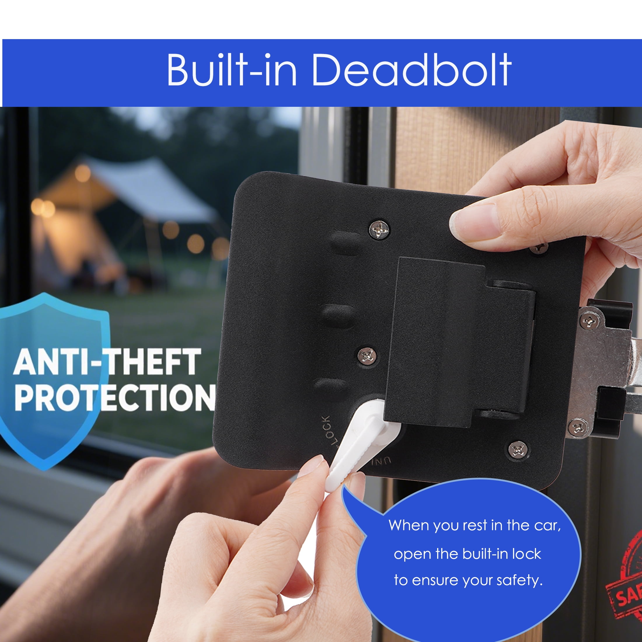 B4B BANG 4 BUCK RV Entry Door Lock with Paddle Deadbolt (Black, 1.25 in to 1.5 in Door Thickness) x4vzm