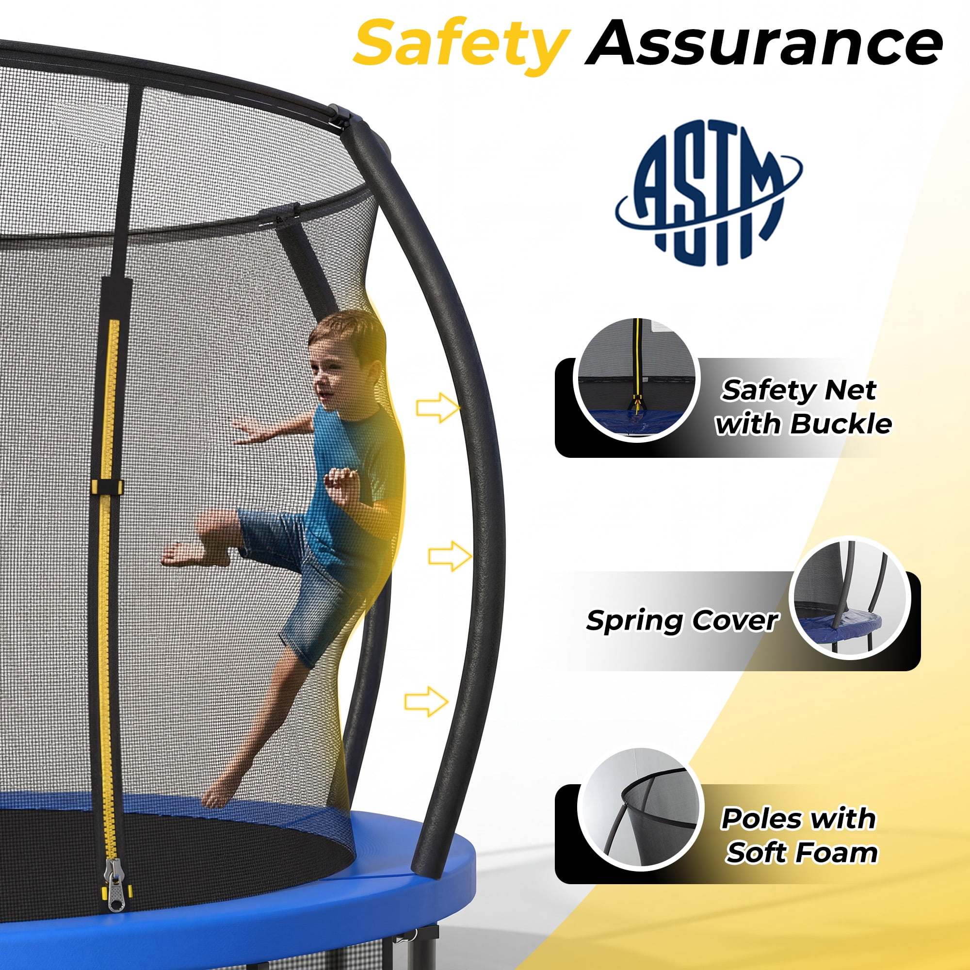 Mersco 14ft Outdoor Trampoline with Enclosure Net, Basketball Hoop, and Storage Bag (Blue, 14 ft) ue87b