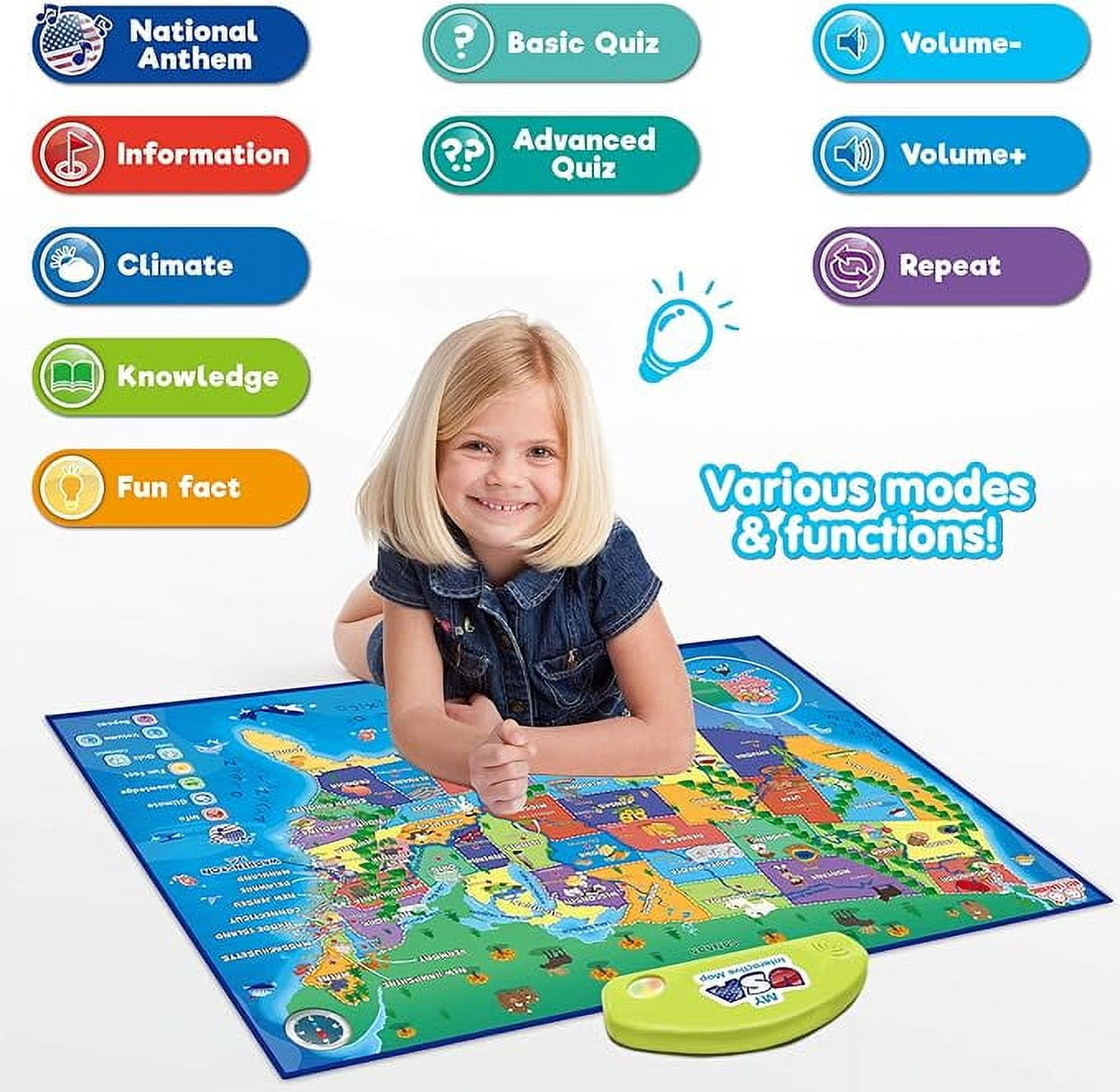 BEST LEARNING Interactive USA Map Electronic Talking Poster (Blue, 31 in x 21 in) 9xff1
