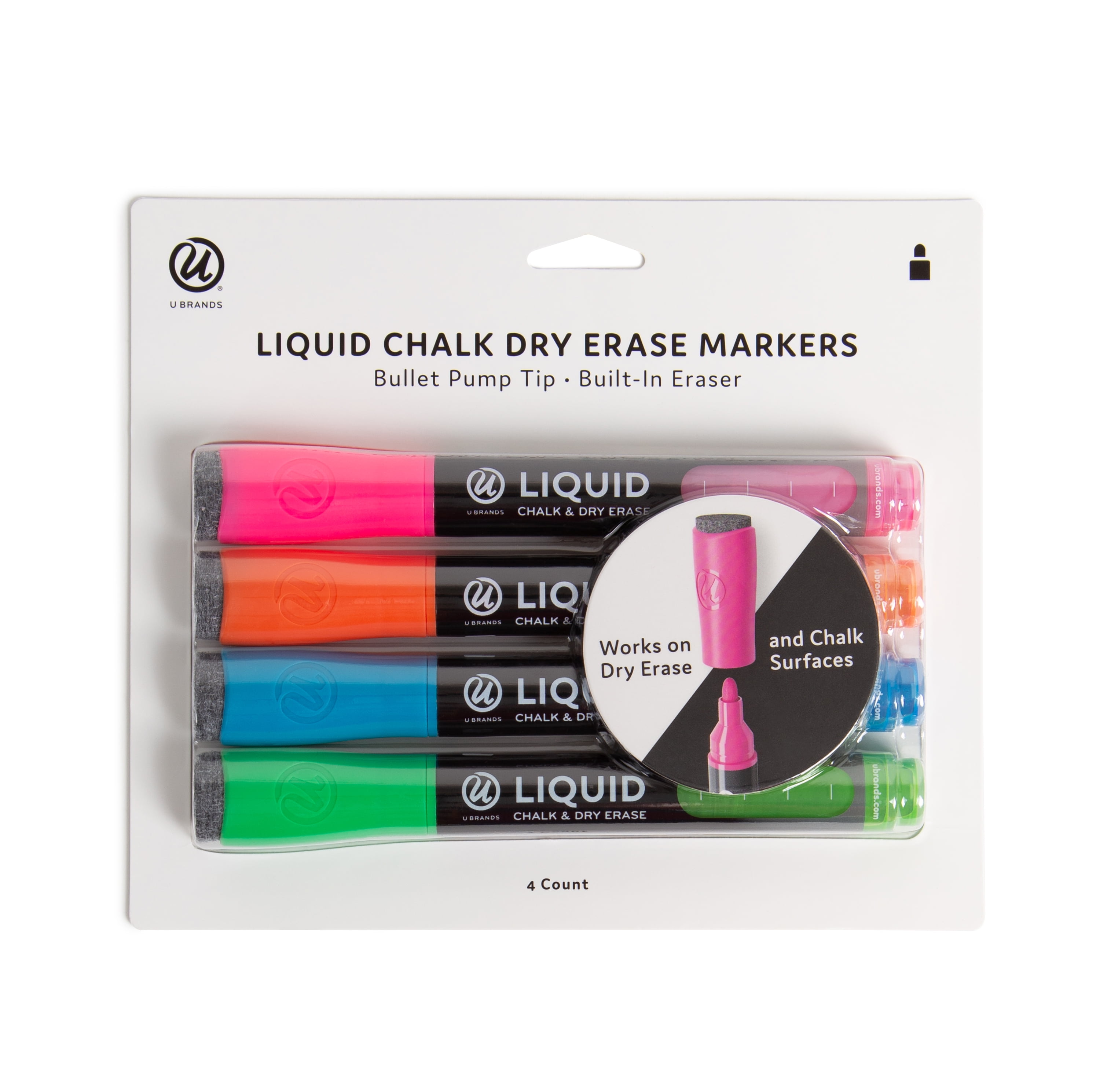 U Brands Liquid Chalk and Dry Erase Markers, Dual Surface Writing, Assorted Colors (4 Count) 8p771