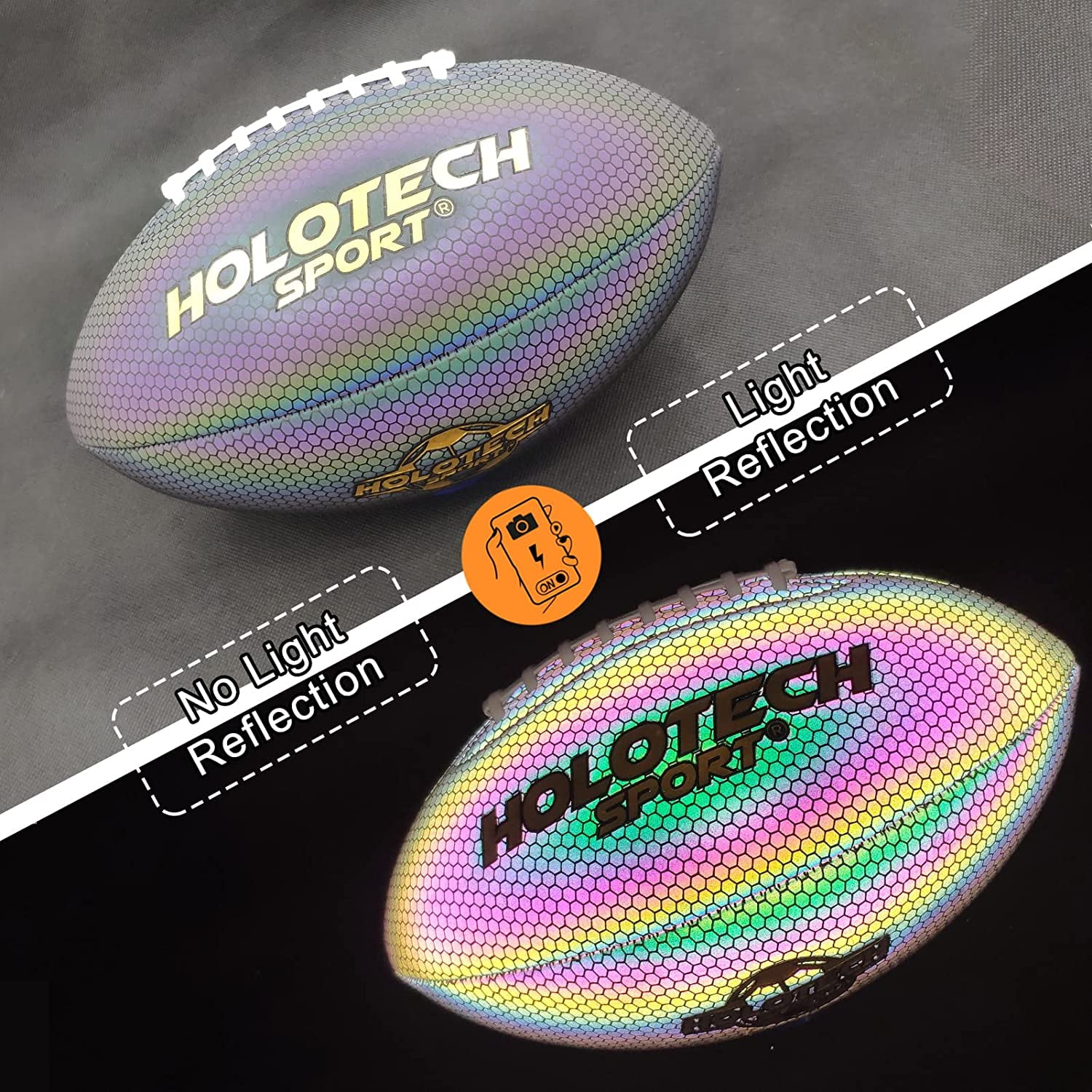 MILA CHIC Holographic Reflective Football, Glowing PU Leather Sports Ball for Outdoor Play (Size 9) morya