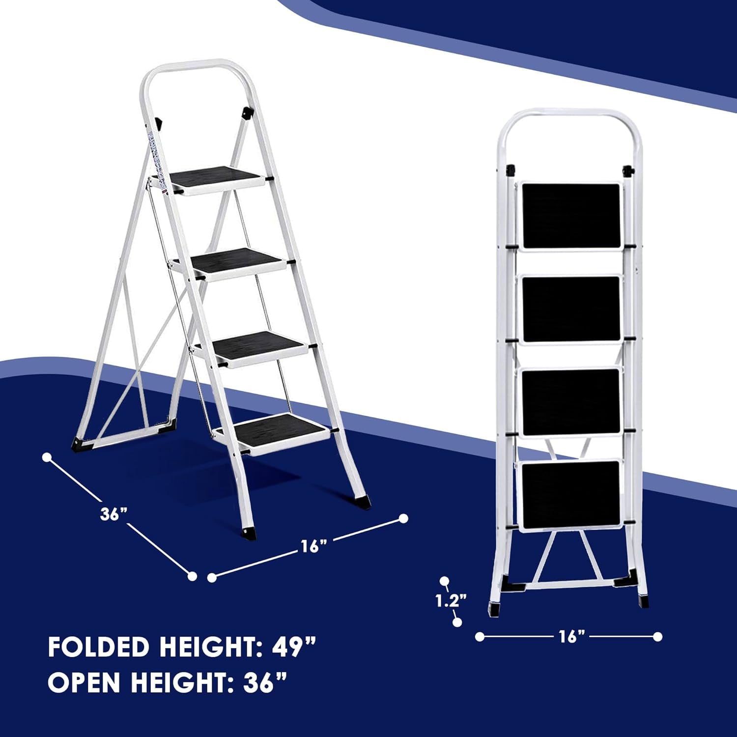 Upgo 4-Step Folding Ladder, Heavy-Duty Portable Step Stool with Anti-Slip Pedals and Safety Handrail (White, 330 lb Capacity) zf6re