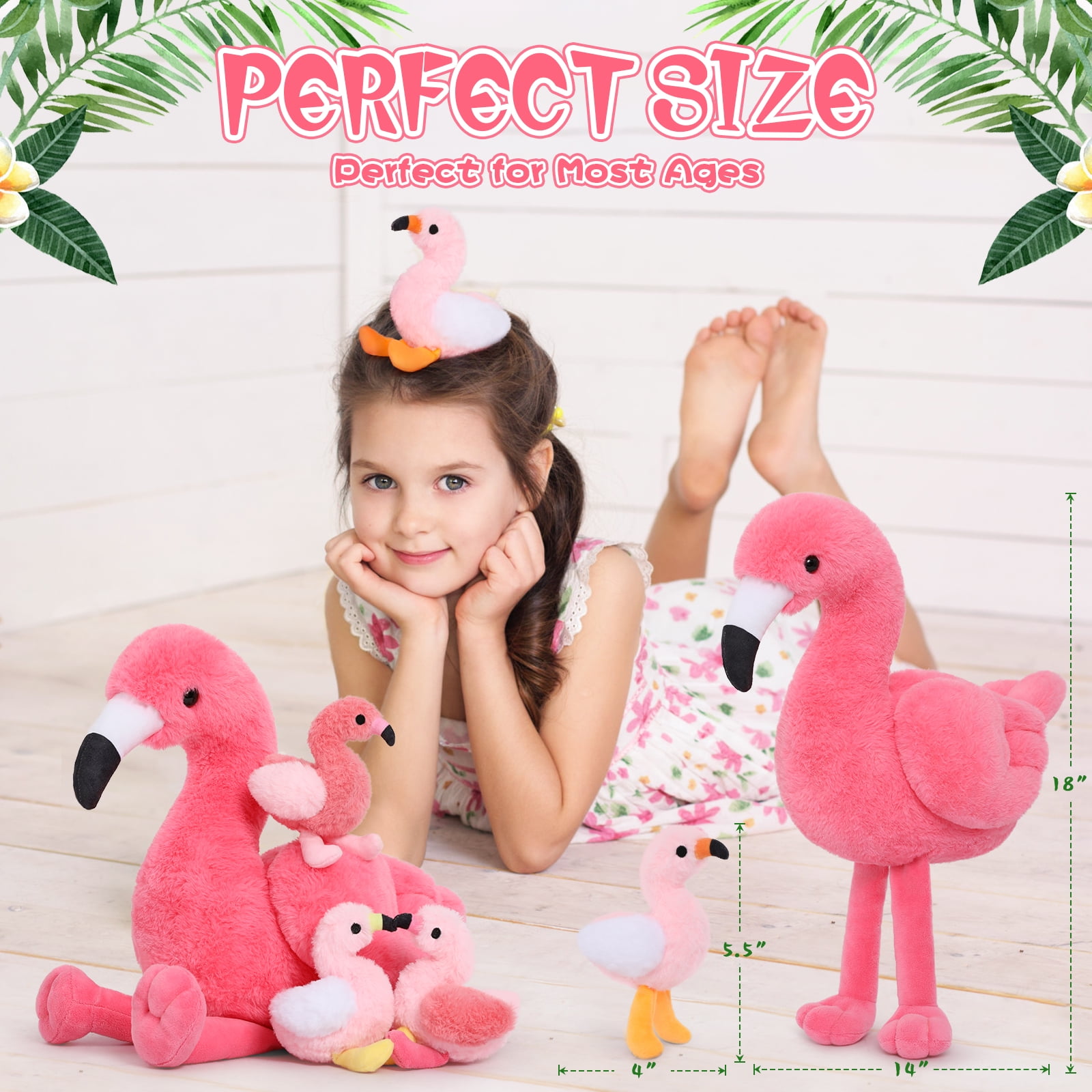 MorisMos Plush Flamingo Stuffed Animal Set with 4 Baby Flamingos (Hot Pink, 18 in) dkaaf