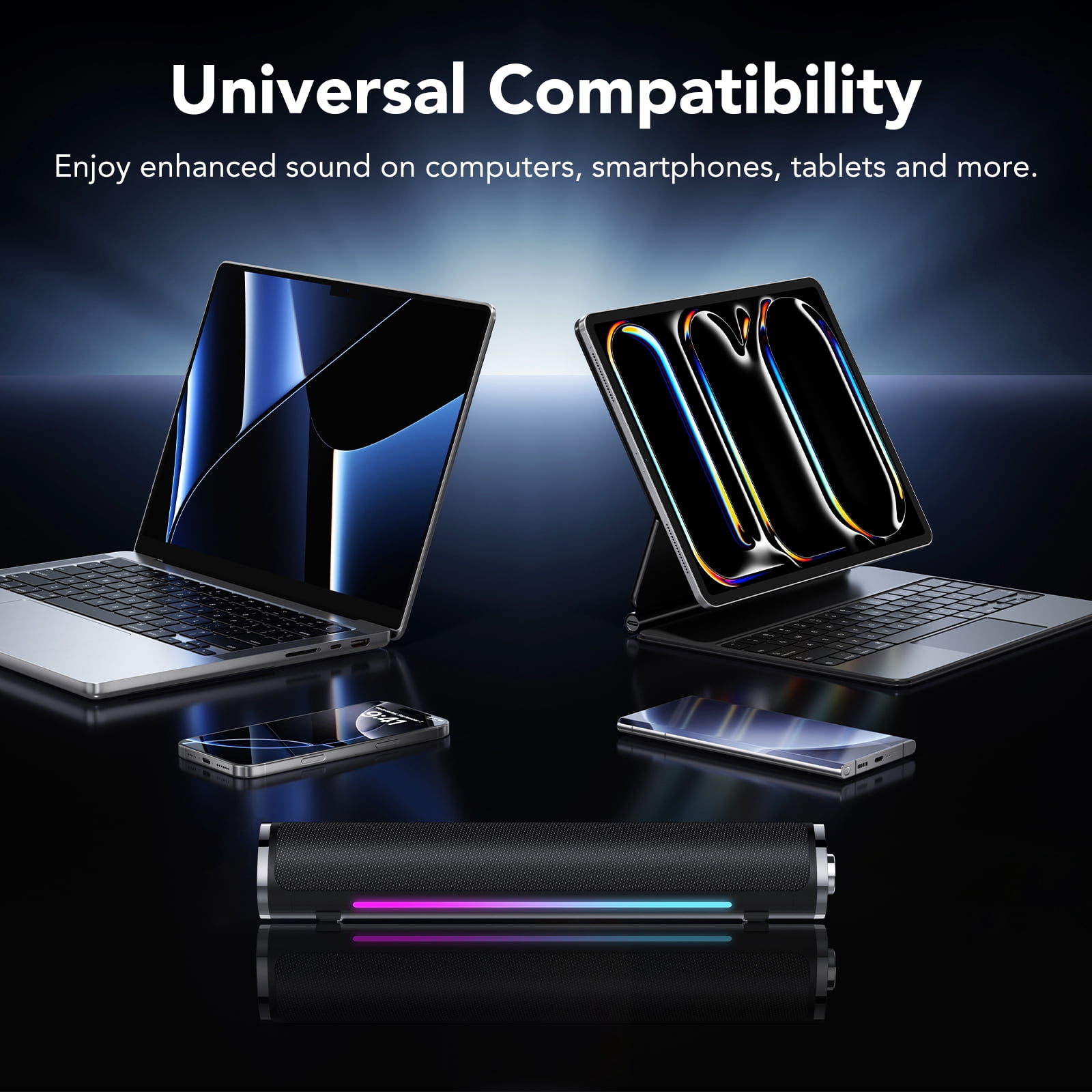 CASCHO Bluetooth Computer Speakers, PC Sound Bar with Deep Bass, USB Powered Desktop Monitor Speaker with RGB LED Lights (Black) ku738