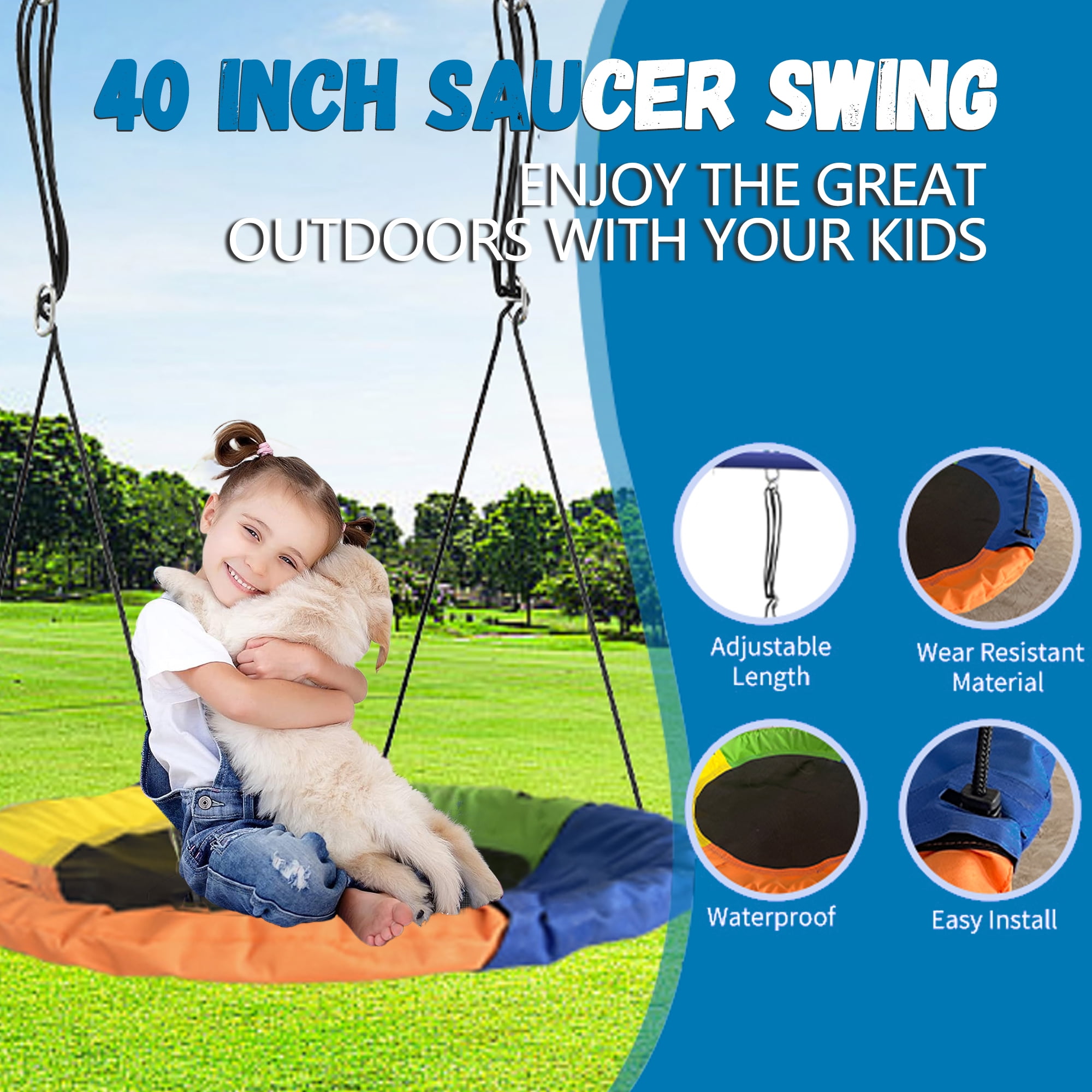 Shengchao Trade Metal Kids Swing Set with Heavy-Duty Outdoor A-Frame (Blue, 136 in x 67.7 in x 75 in) in0sb