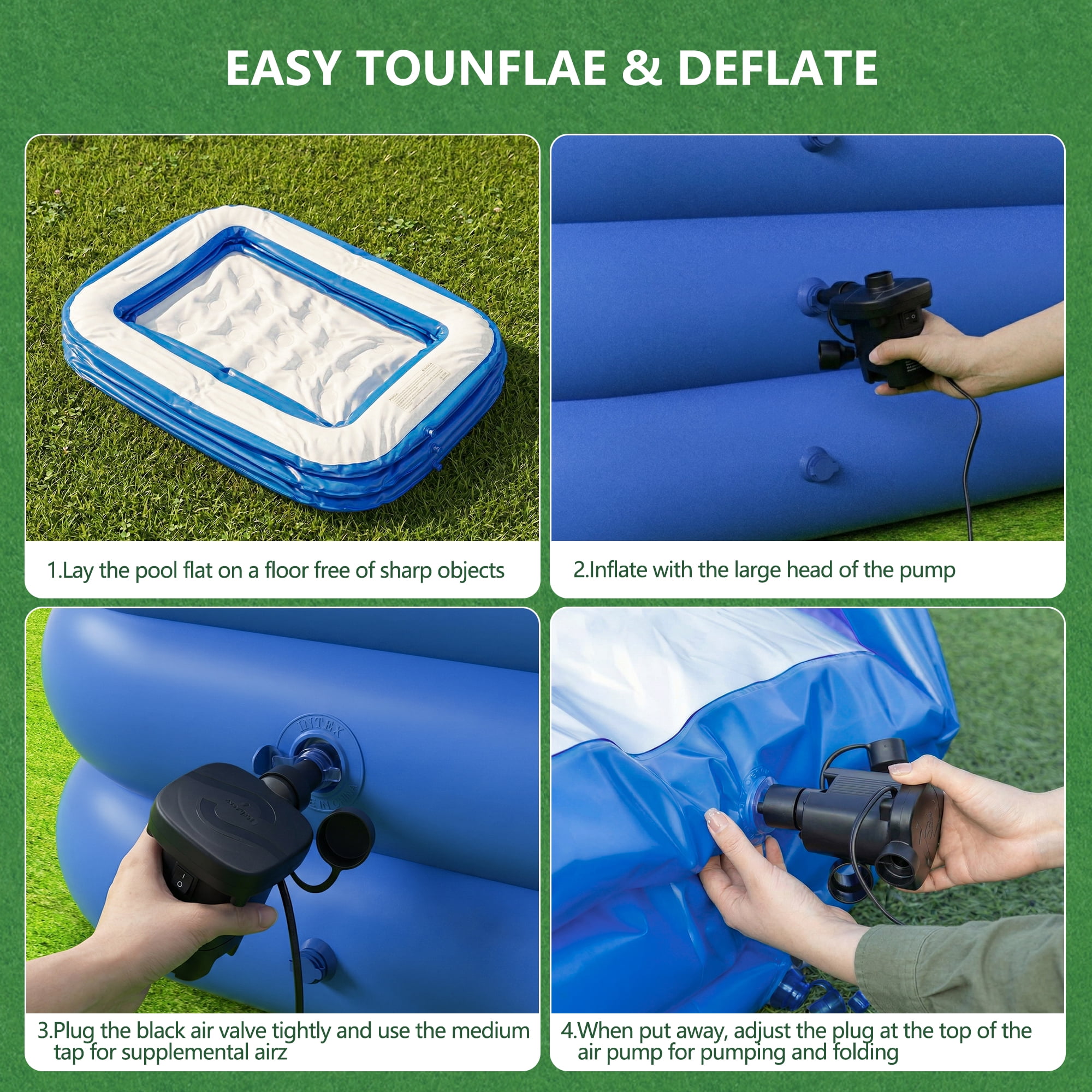 GVDV Inflatable Swimming Pool for Kids and Adults, Durable Backyard Family Pool (Blue, 9.83 x 5.97 x 1.67 ft) gpsth
