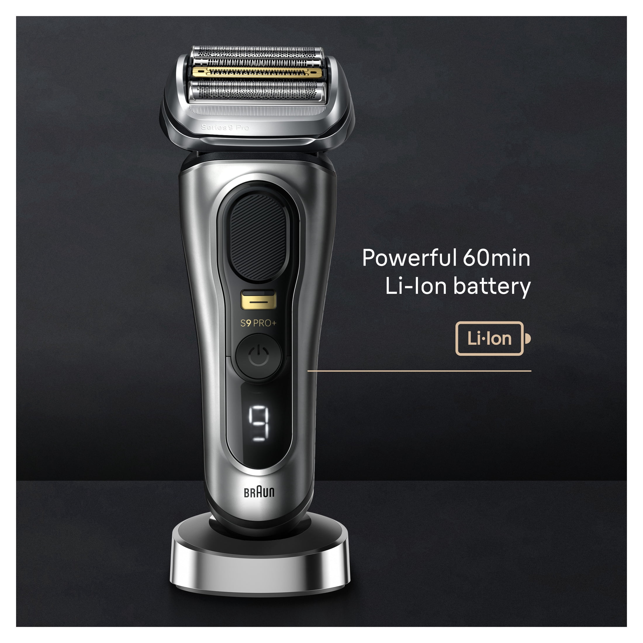 Braun Series 9 PRO+ Electric Shaver with Precision ProTrimmer and Charging Stand (Galvano Silver, 1 Count) i132k