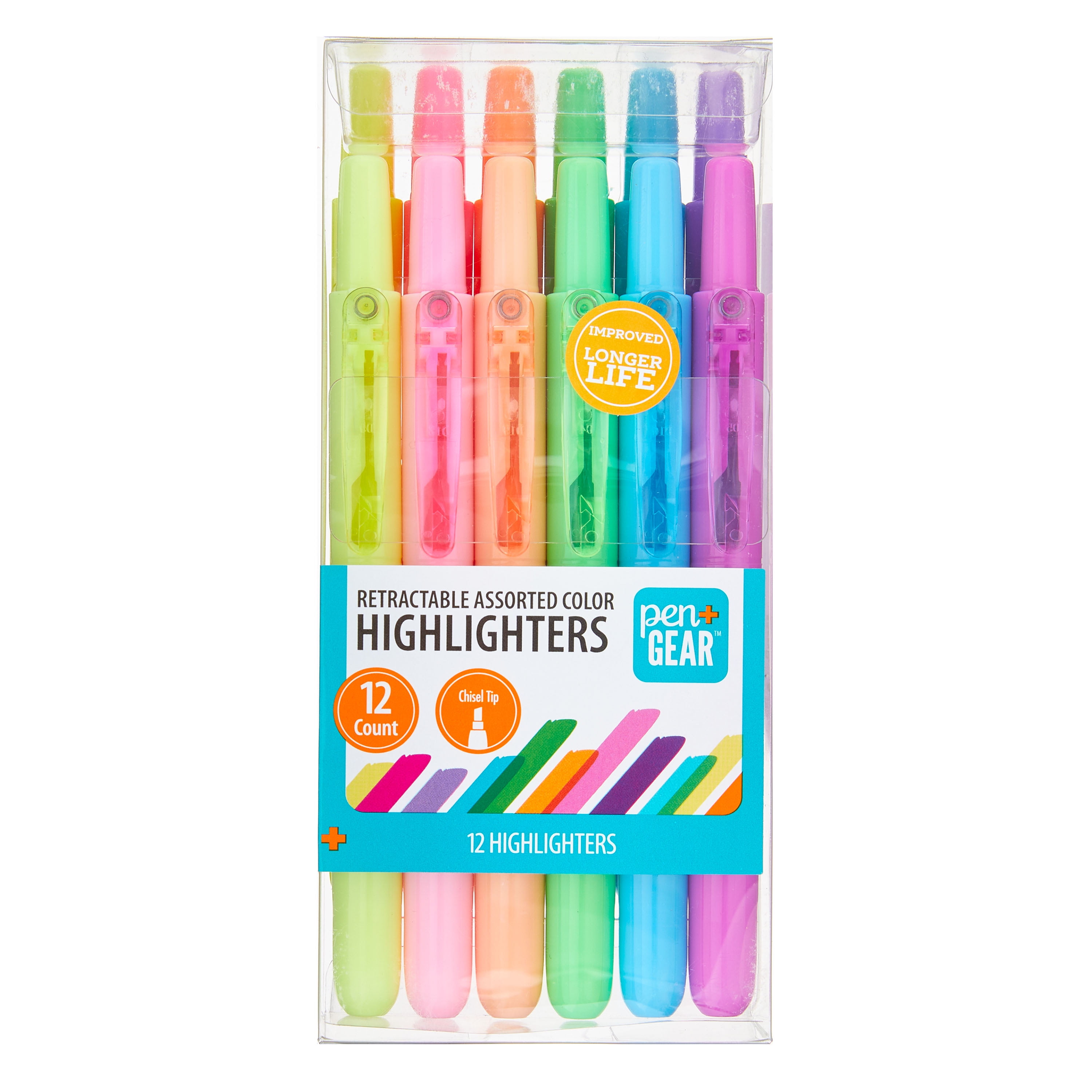 Pen+Gear Retractable Chisel Tip Highlighters, Assorted Neon Colors (12 Count) 57z5s