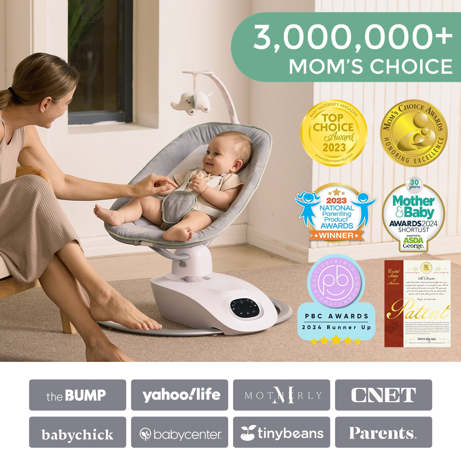 Momcozy CocoSway 3D-Motion Baby Swing, Soothing Infant Rocker with 6 Motion Modes and 4 Speeds (White) 205x2