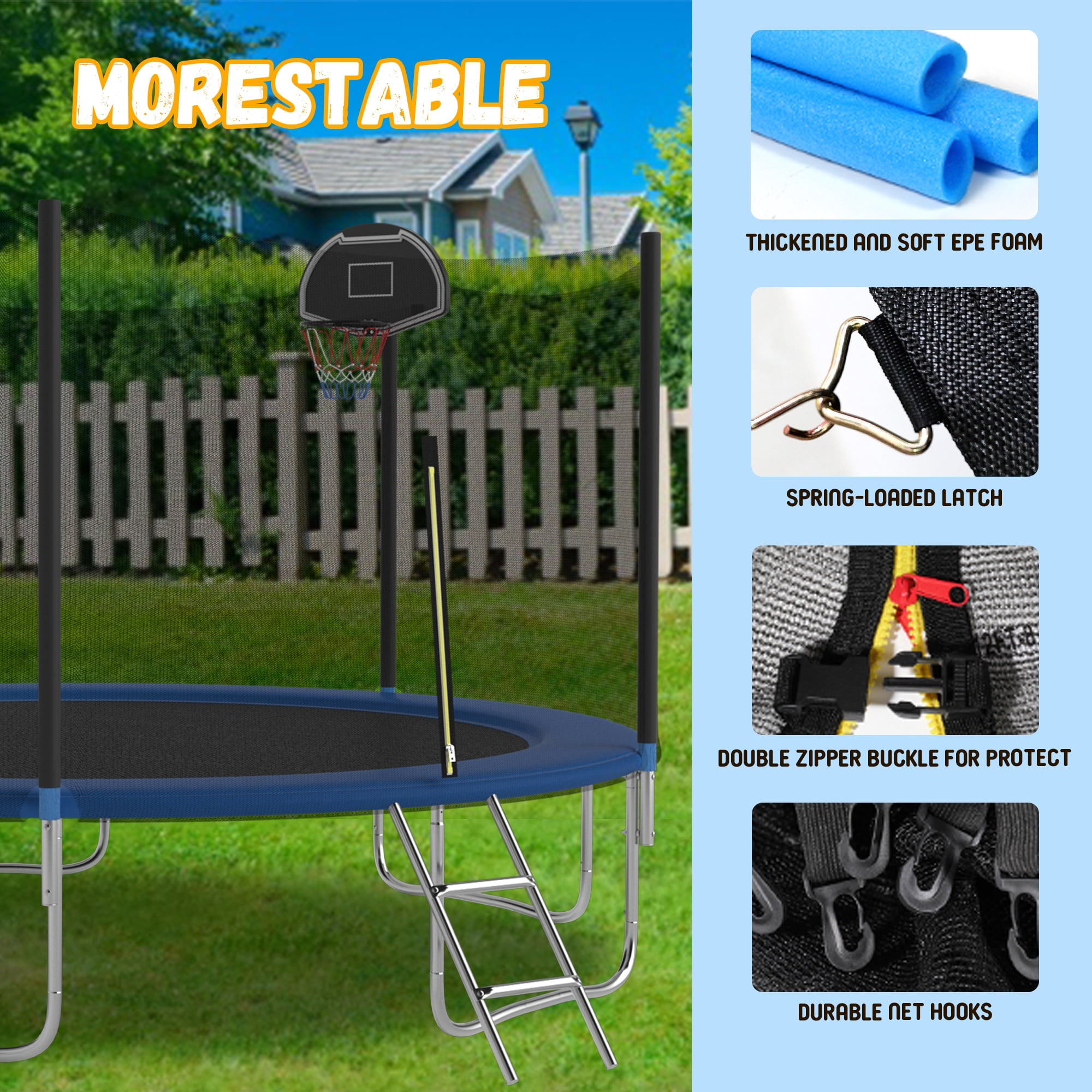 Shengchao Trade 14ft Outdoor Trampoline with Safety Enclosure Net and Basketball Hoop (Blue, 14ft) okcmf