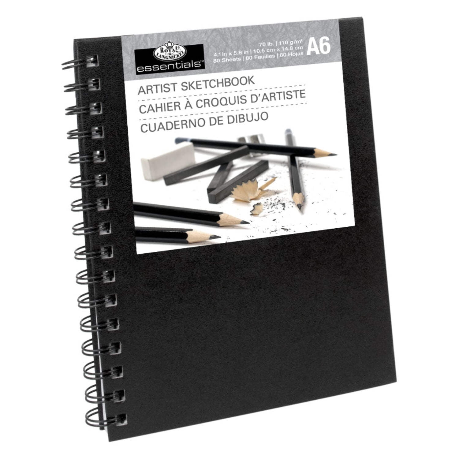 Royal & Langnickel Spiral Hardcover Artist Sketchbook, Professional Drawing Pad for Pencil and Pastel (Black, 4.1 in x 5.8 in) 1teia