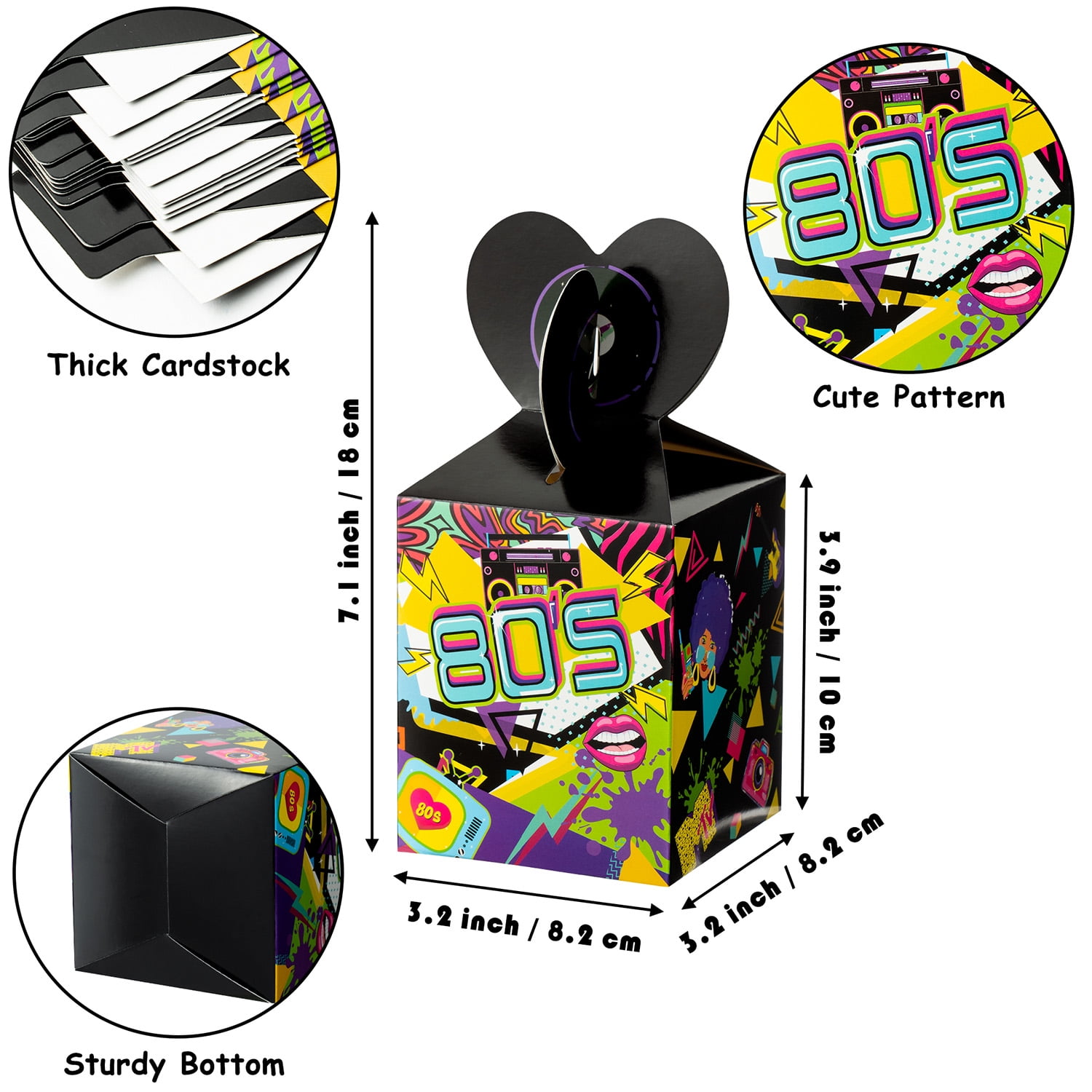 Haooryx 80s Retro Candy Gift Box Party Favor Containers (18 Pack, 3.2x3.2x3.9 in) tmzcr