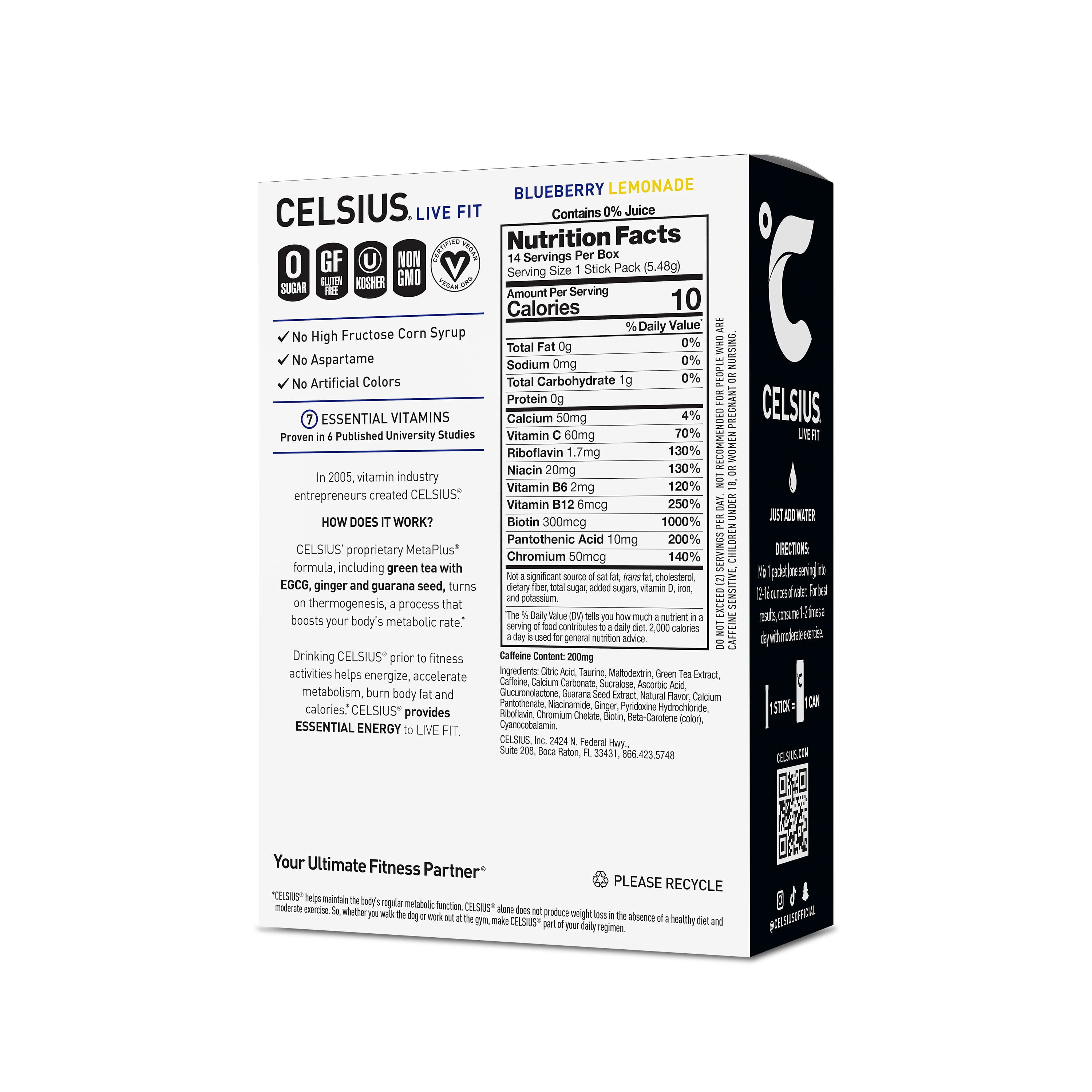 CELSIUS On The Go Energy Drink Mix, Blueberry Lemonade (14 Stick Pack) f6hgu