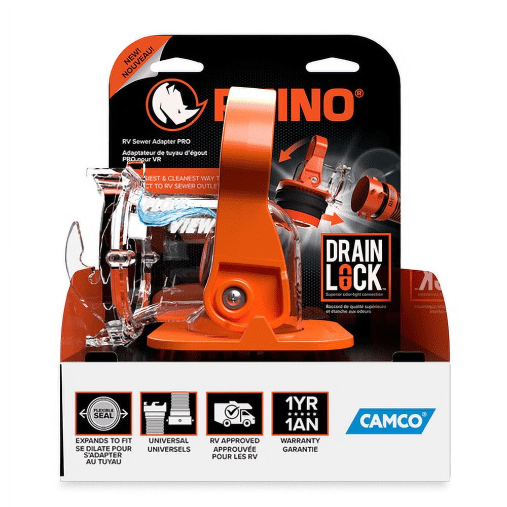 Camco Rhino RV Sewer Hose Elbow with Drain Lock Adapter (Orange, 1 Pack) 7zlkh