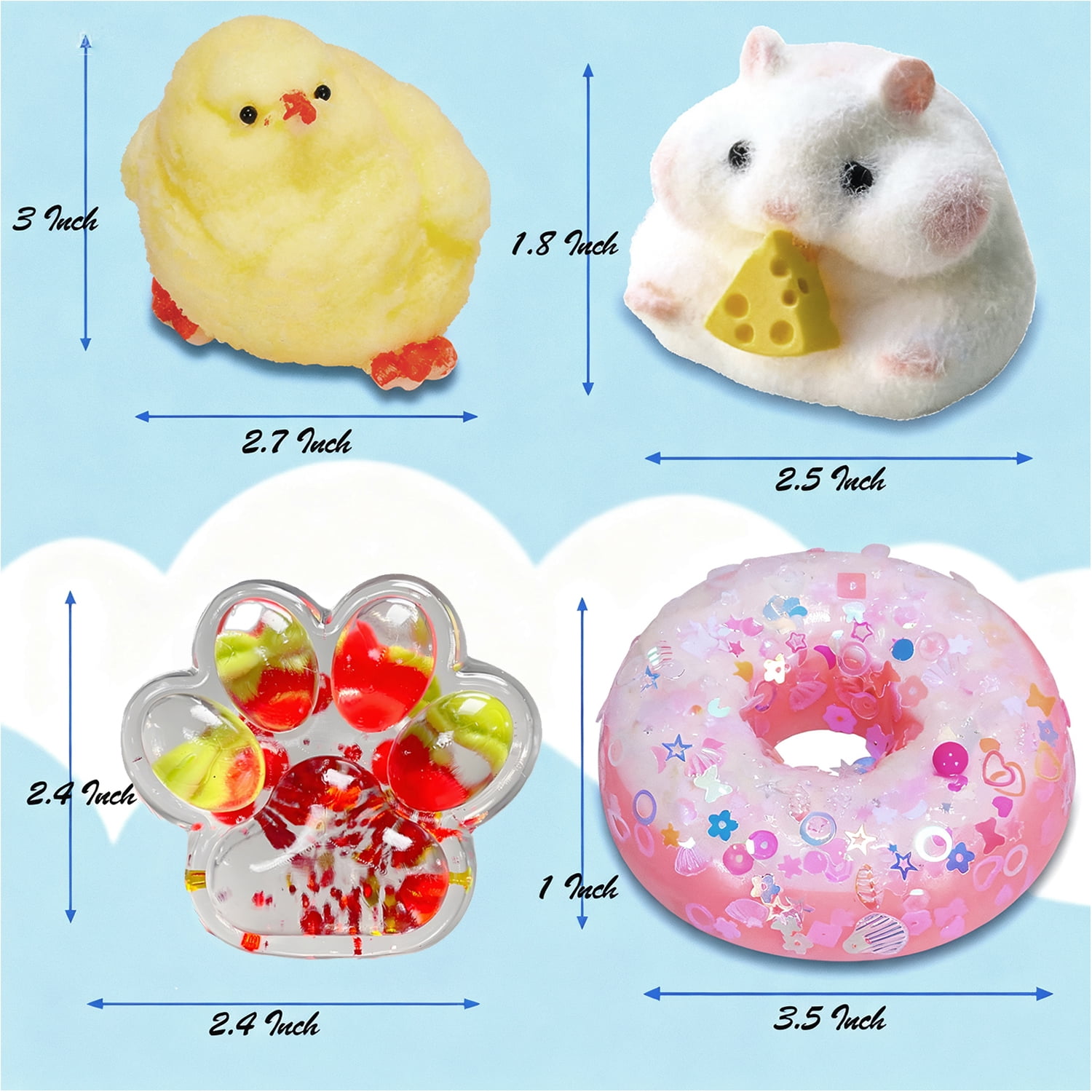 jQMUHLC Taba Squishy Fidget Toys Sensory Stress Relief Set (Multi-Color, 4 Pack) x3q0l