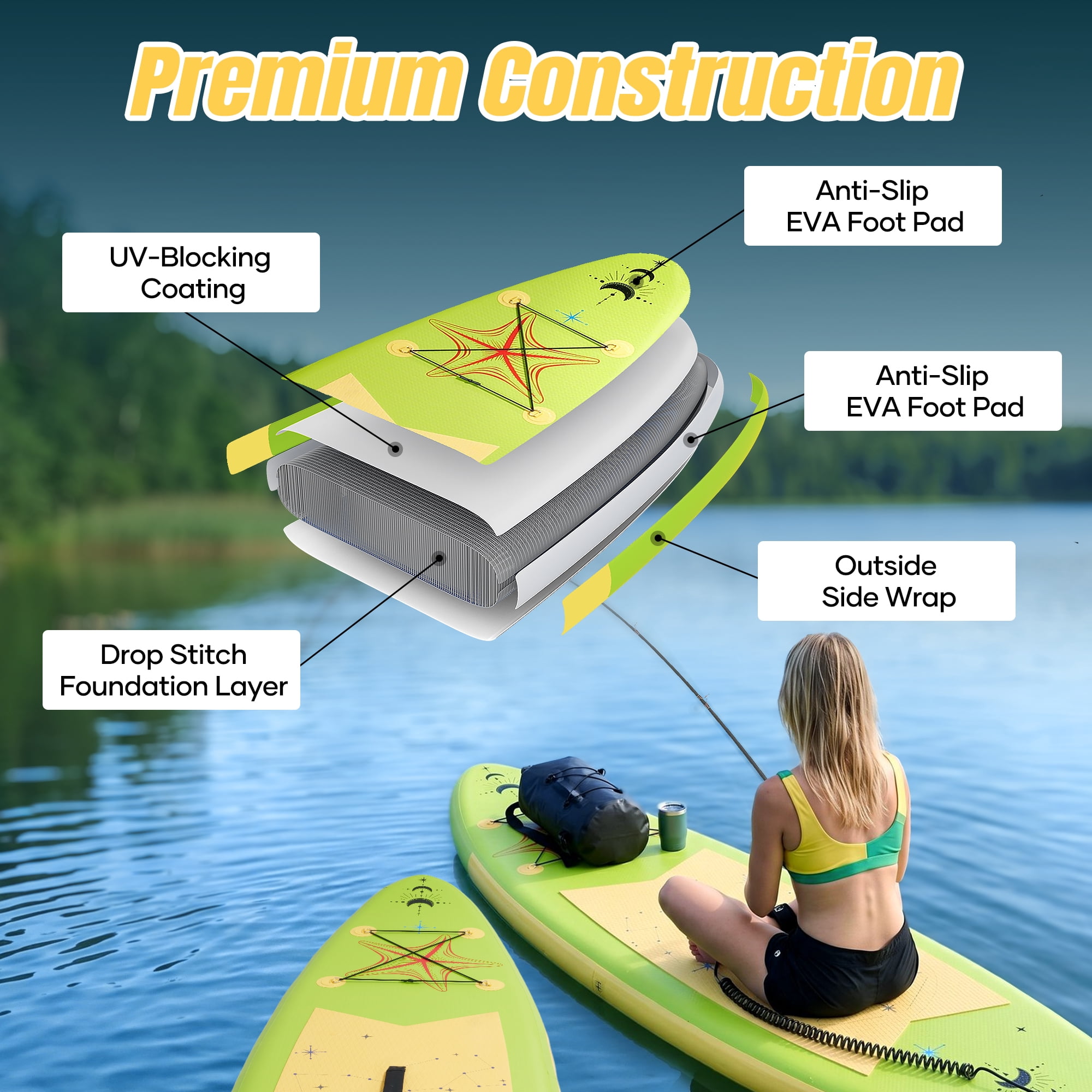 Naipo Inflatable Stand Up Paddle Board with Full SUP Accessories (Avocado Green, 10 ft) v8avu
