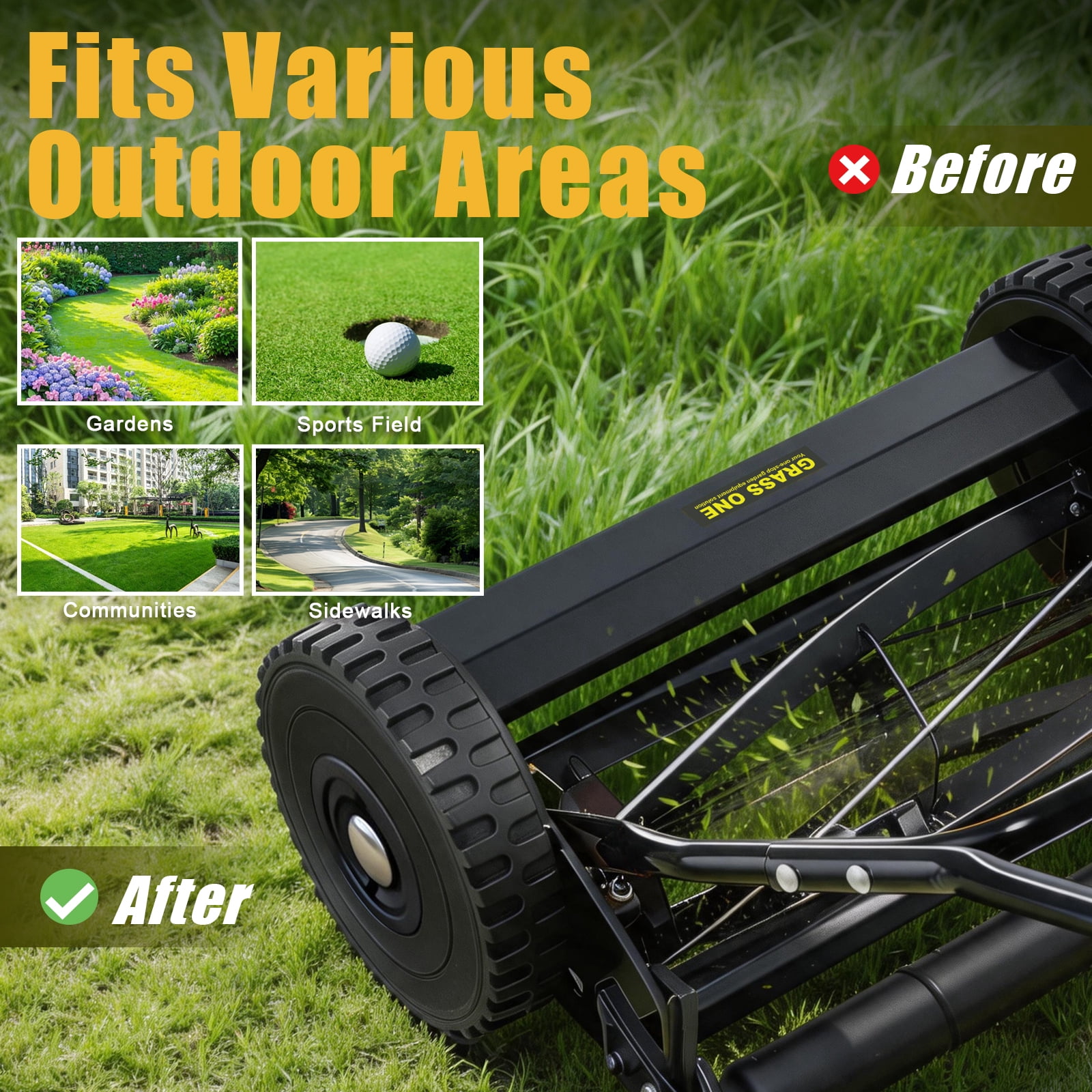 Grass One Manual Reel Push Lawn Mower with 5-Blade System (Black, 14 in) vq7ul