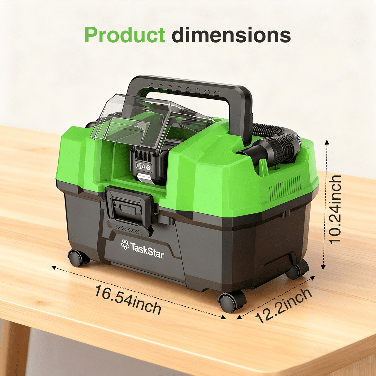 TaskStar Cordless Wet Dry Shop Vacuum with Blower, Brushless Motor, 2 Batteries, Portable Shoulder Strap (Green, 2.6 gal) hcs8i