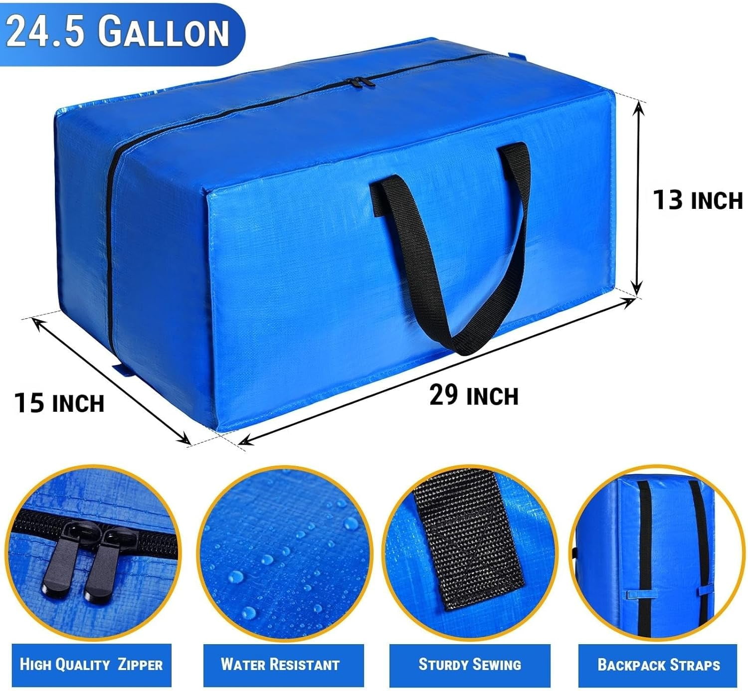 BN-LINK Heavy-Duty Moving Bags with Zippers and Reinforced Handles (Blue, 2 Pack, 29 in x 15 in x 13 in) 88f3t