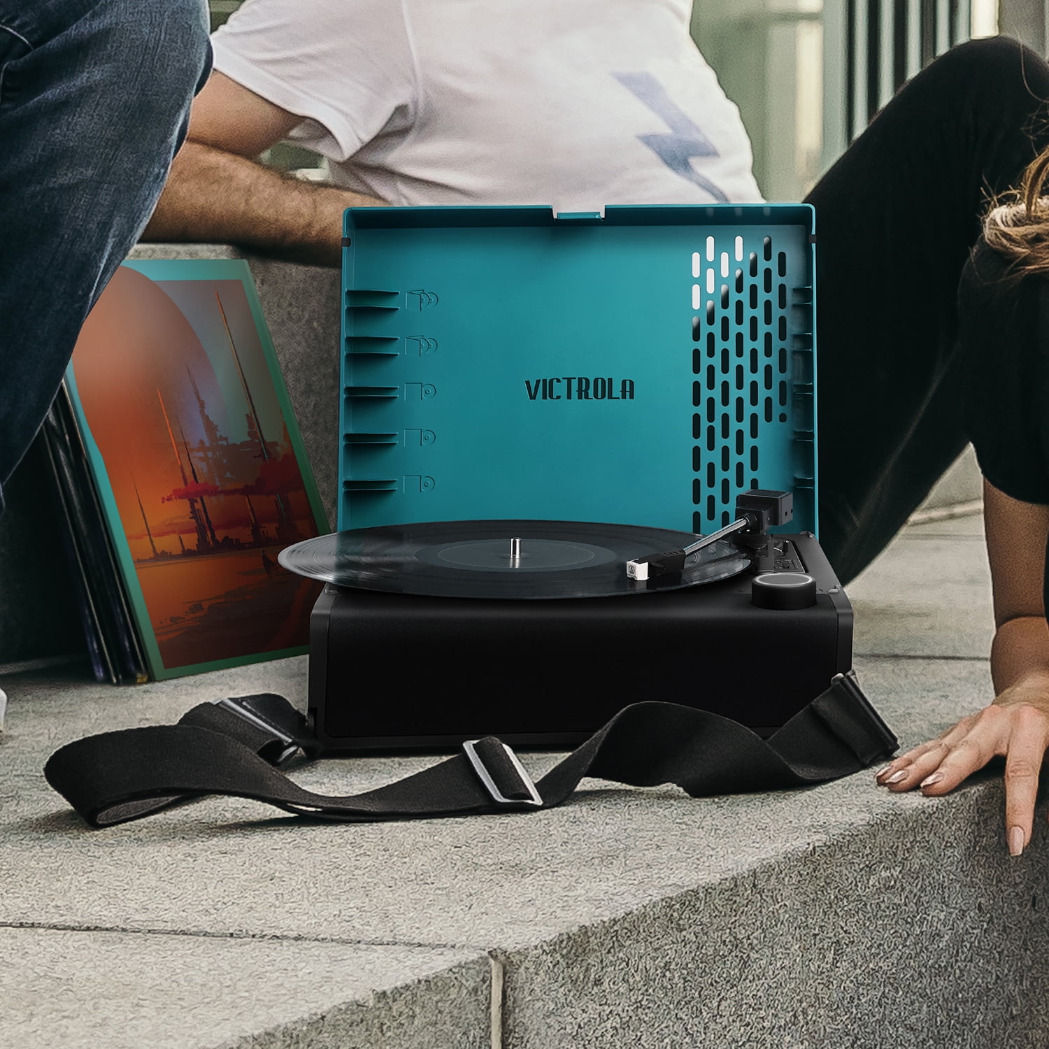 Victrola Revolution GO Portable Record Player with Bluetooth and Rechargeable Battery (Blue) 25dbc