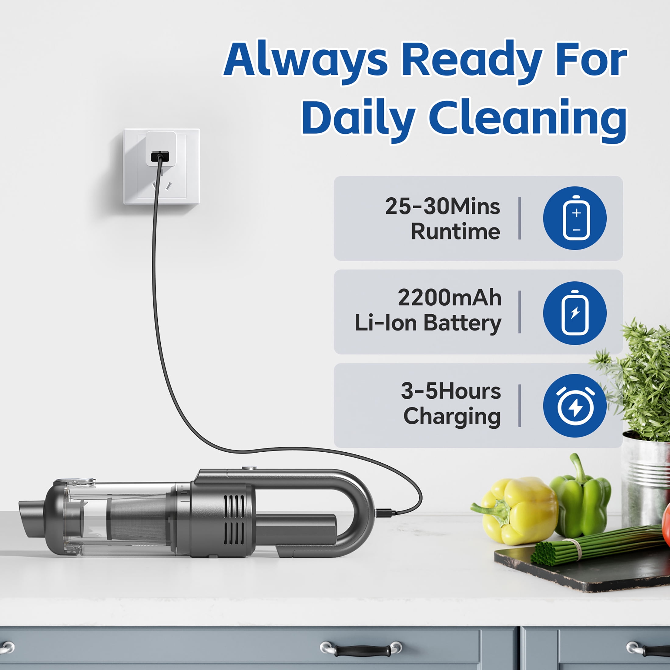 Simwal SV01 Cordless Handheld Vacuum, Powerful Suction Portable Car Cleaner with LED Light and HEPA Filter (Grey, 12V) 8yjoy
