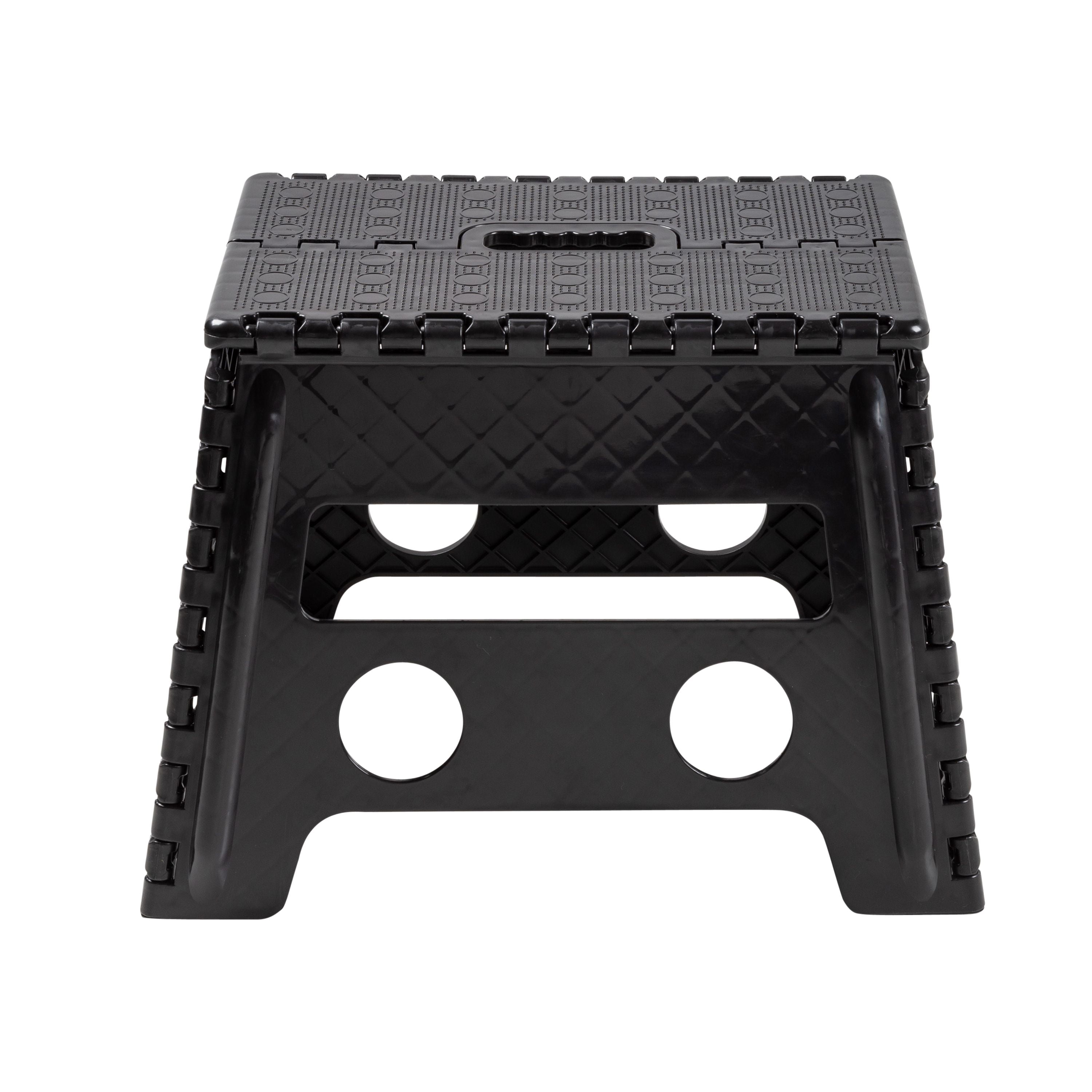 Mainstays One Step Folding Step Stool, Heavy-Duty Non-Slip Platform (Black, 13.7 in x 9.05 in x 12 in) cpfal